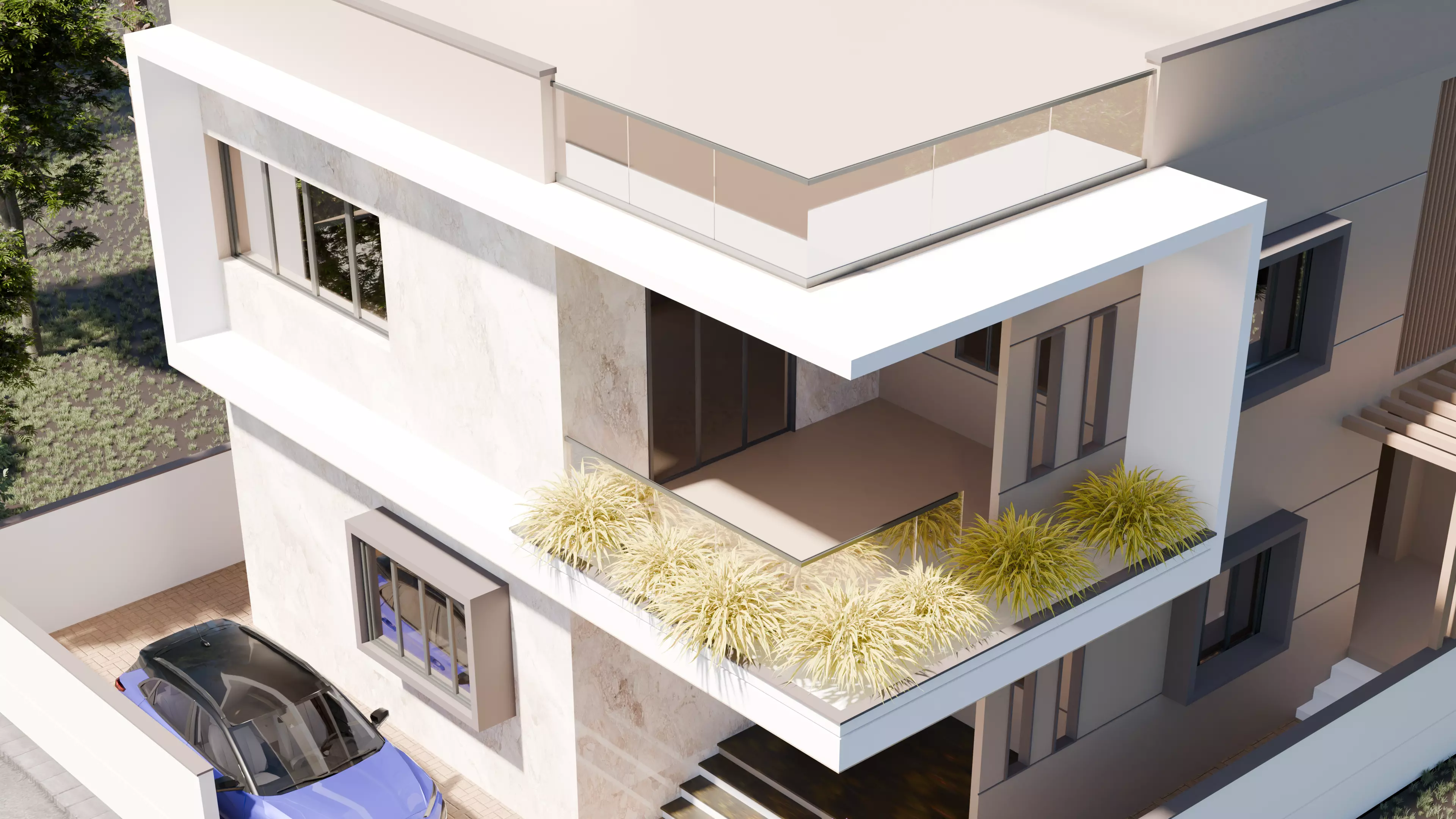 Modern Two-Storey House Free 3D model_2