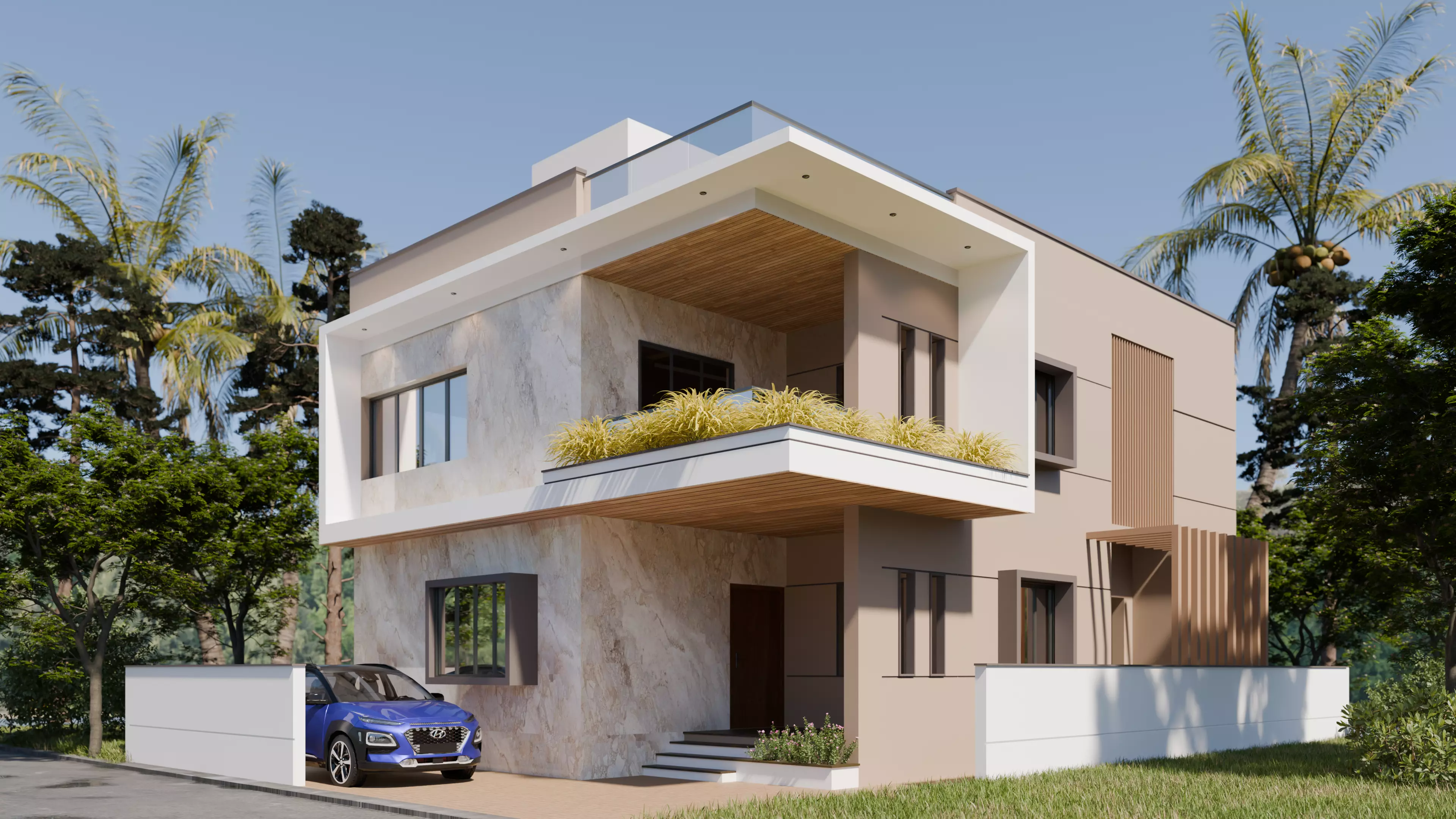 Modern Two-Storey House Free 3D model_1