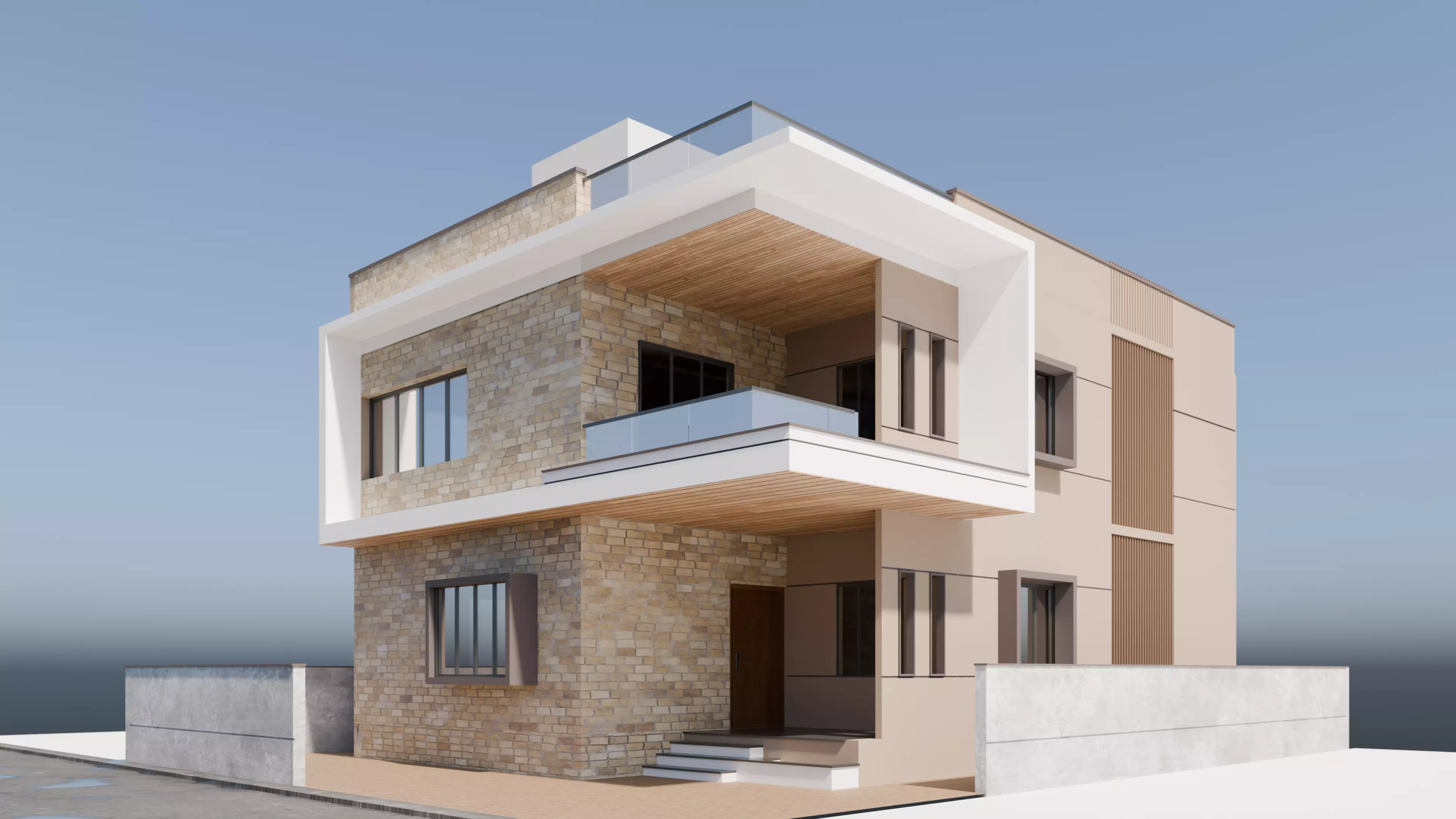 Modern Two-Storey House Free 3D model_0