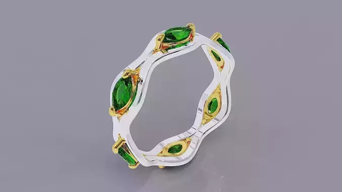 Prong set marquise shape diamond wavy ring band