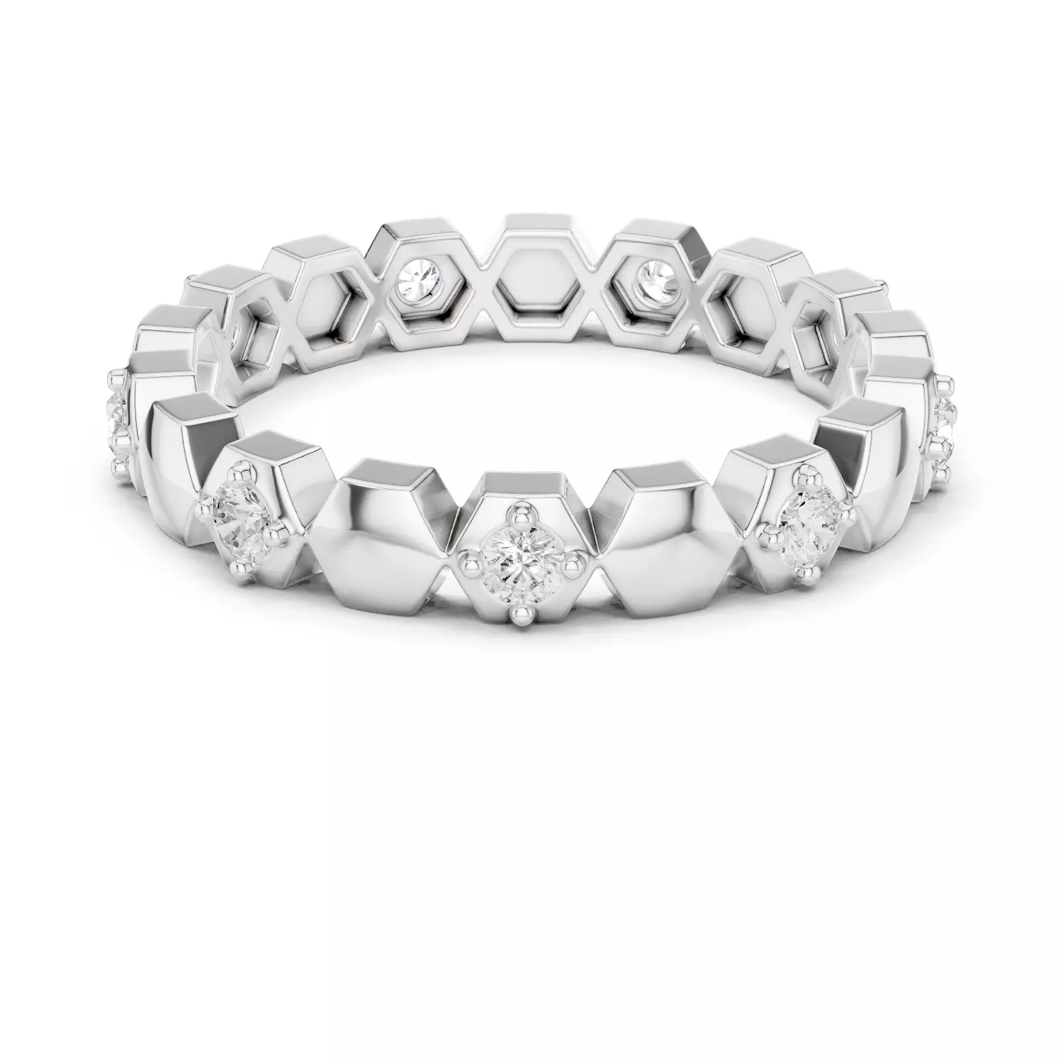 2mm Round Cut Hexagon Design Full Eternity Band 3DM STL Video 3D print model_2