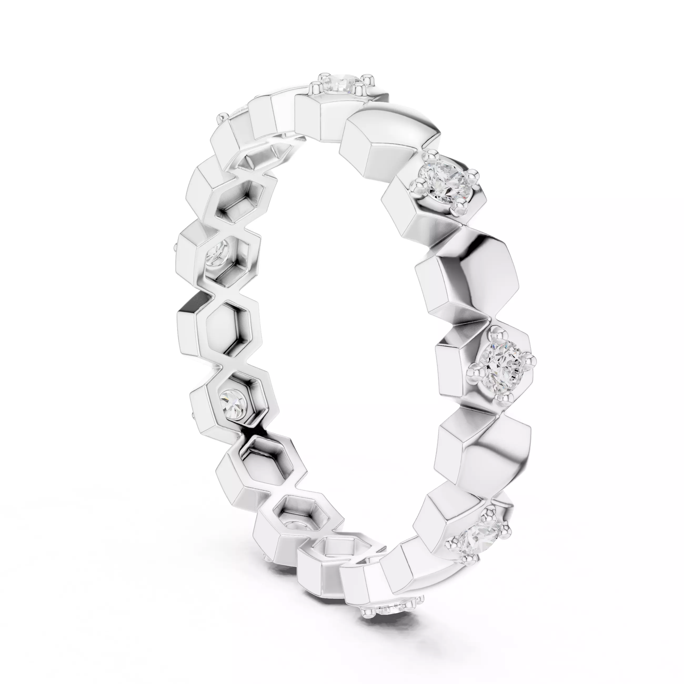 2mm Round Cut Hexagon Design Full Eternity Band 3DM STL Video 3D print model_11