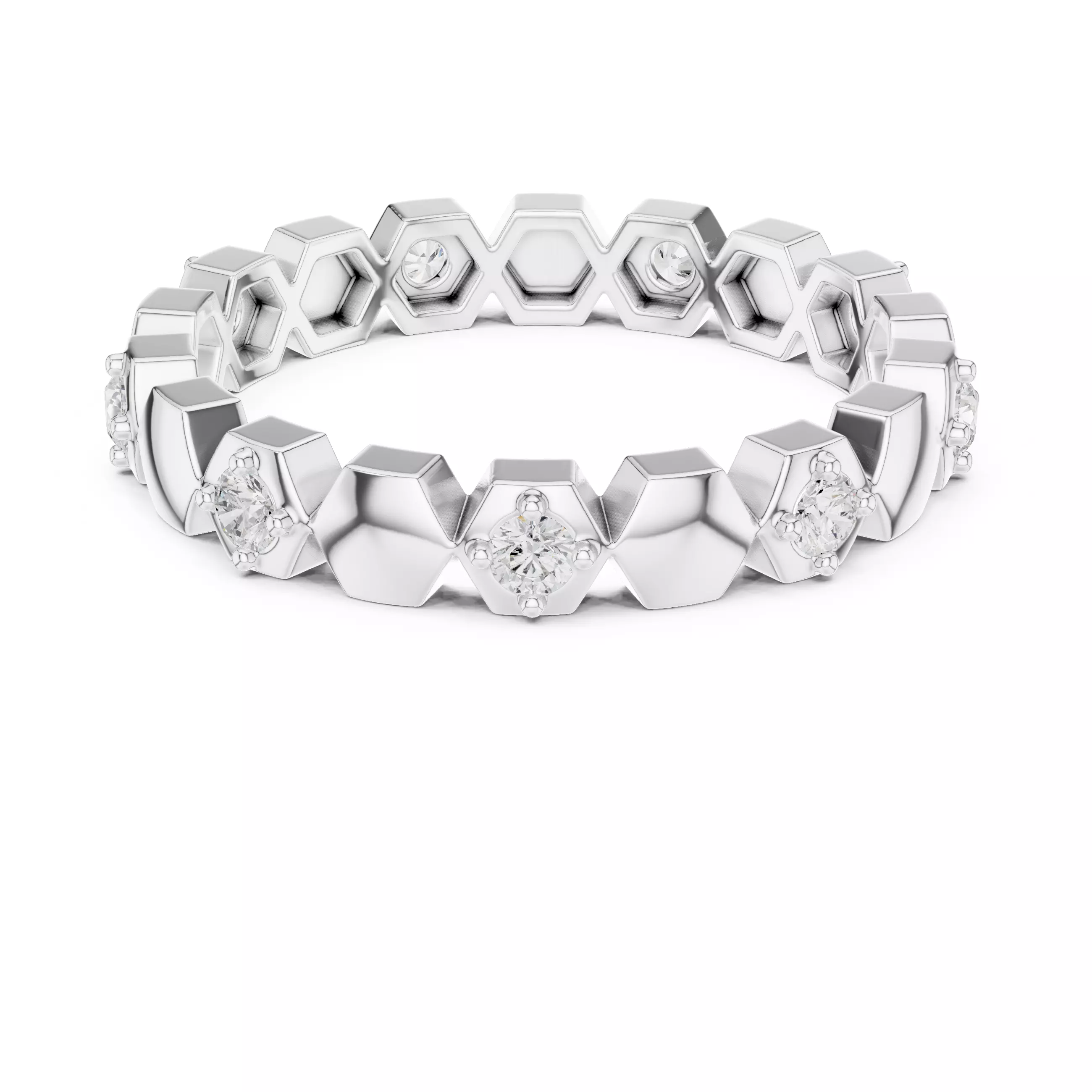 2mm Round Cut Hexagon Design Full Eternity Band 3DM STL Video 3D print model_14