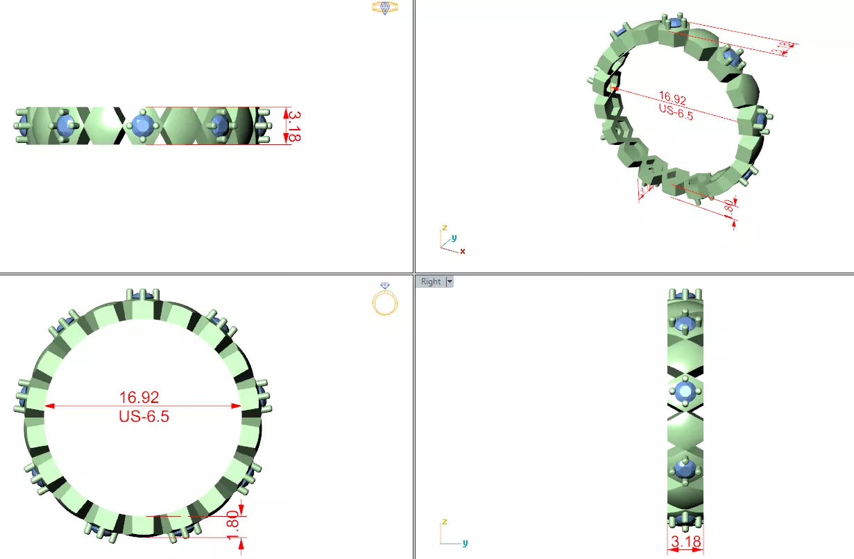 2mm Round Cut Hexagon Design Full Eternity Band 3DM STL Video 3D print model_15