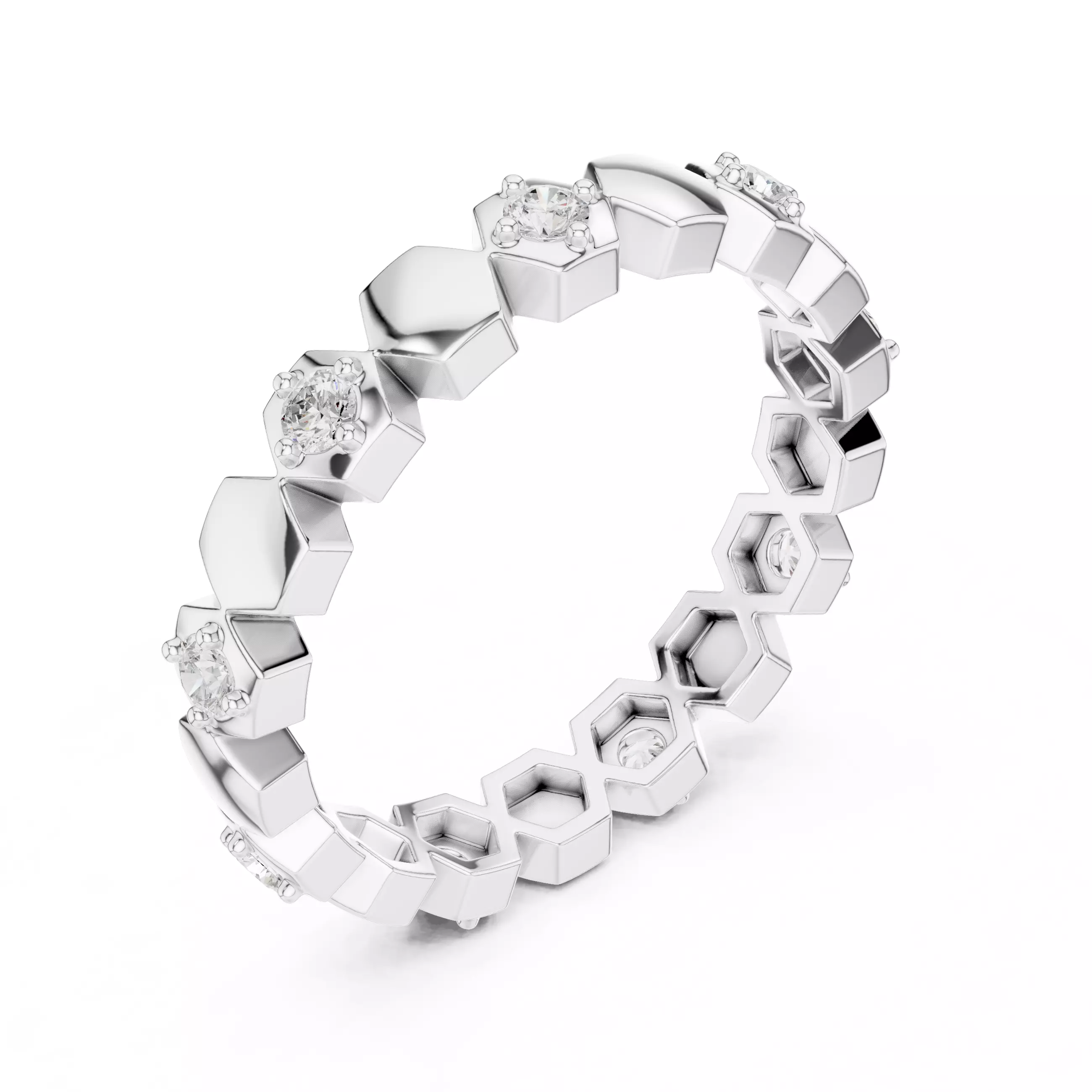 2mm Round Cut Hexagon Design Full Eternity Band 3DM STL Video 3D print model_12