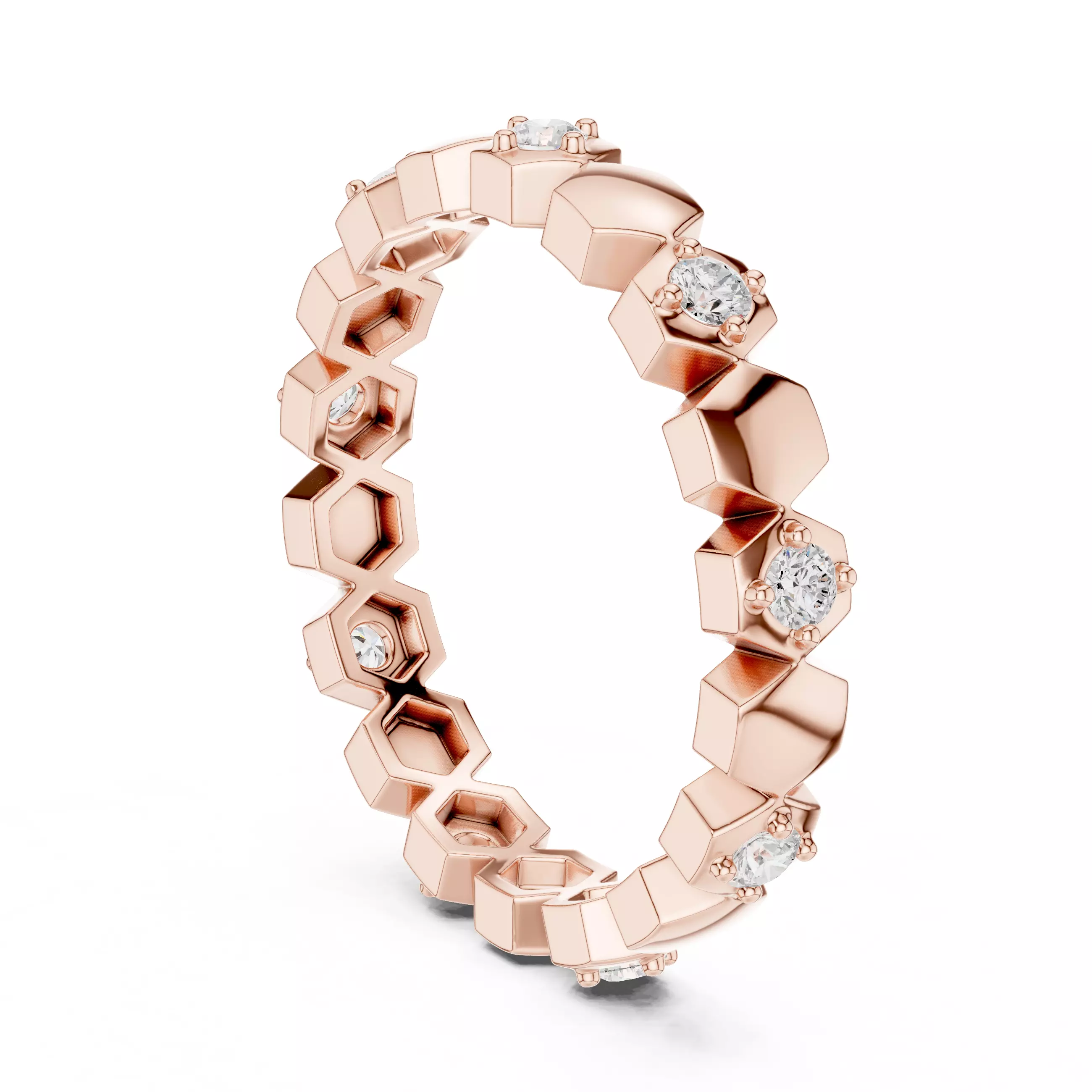 2mm Round Cut Hexagon Design Full Eternity Band 3DM STL Video 3D print model_3