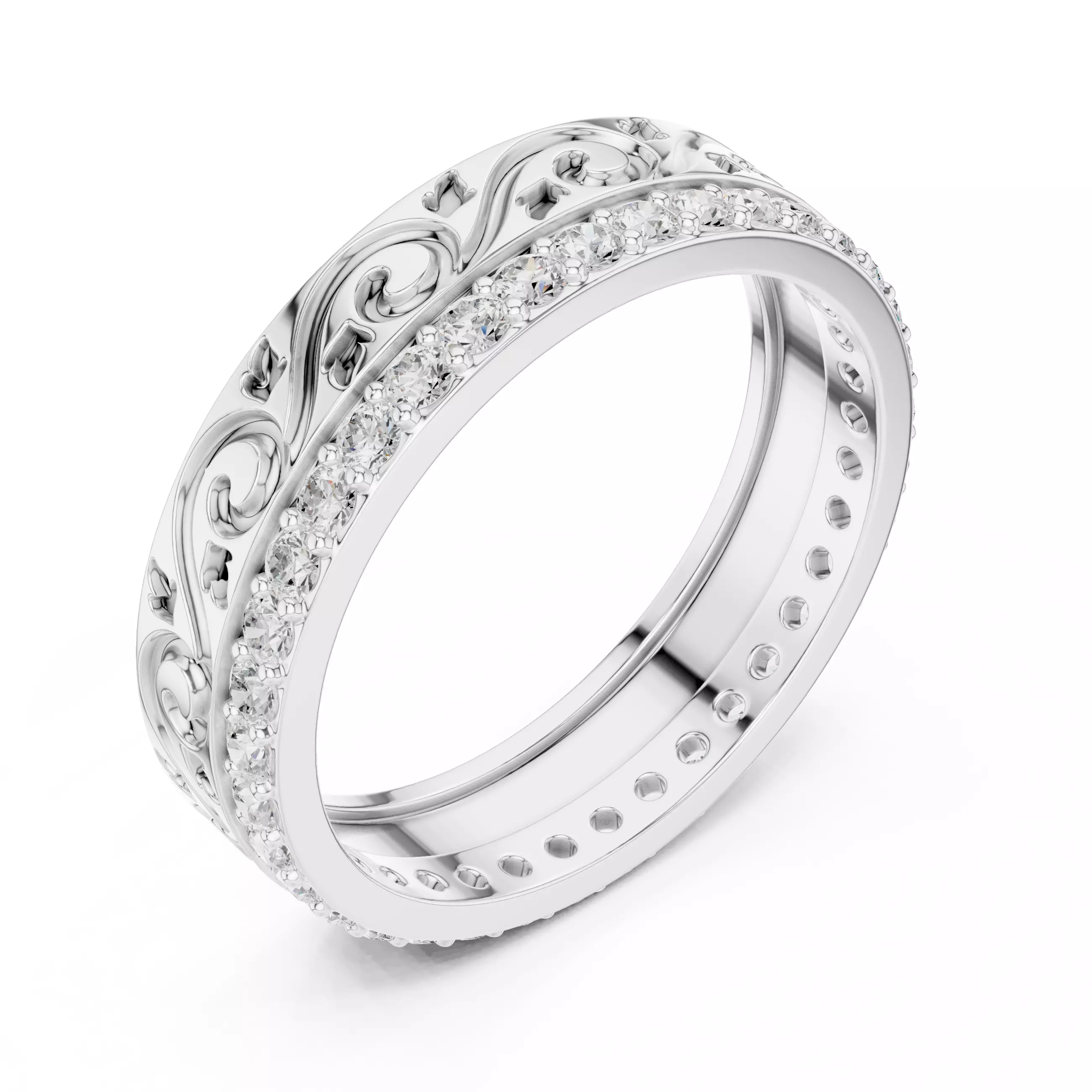 Deep Engraved Design With Round Cut Wedding Band 3DM STL Video 3D print model_12