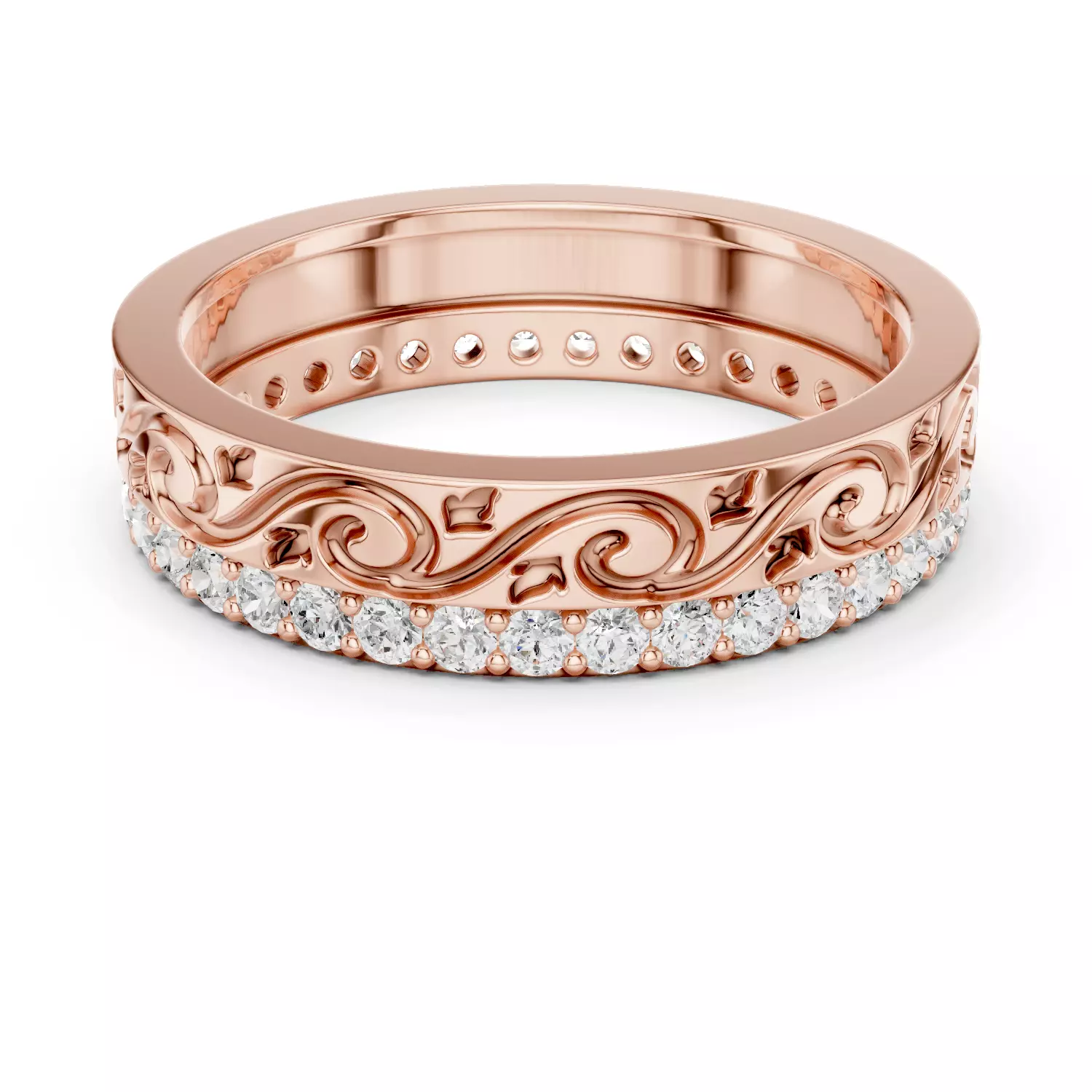 Deep Engraved Design With Round Cut Wedding Band 3DM STL Video 3D print model_0