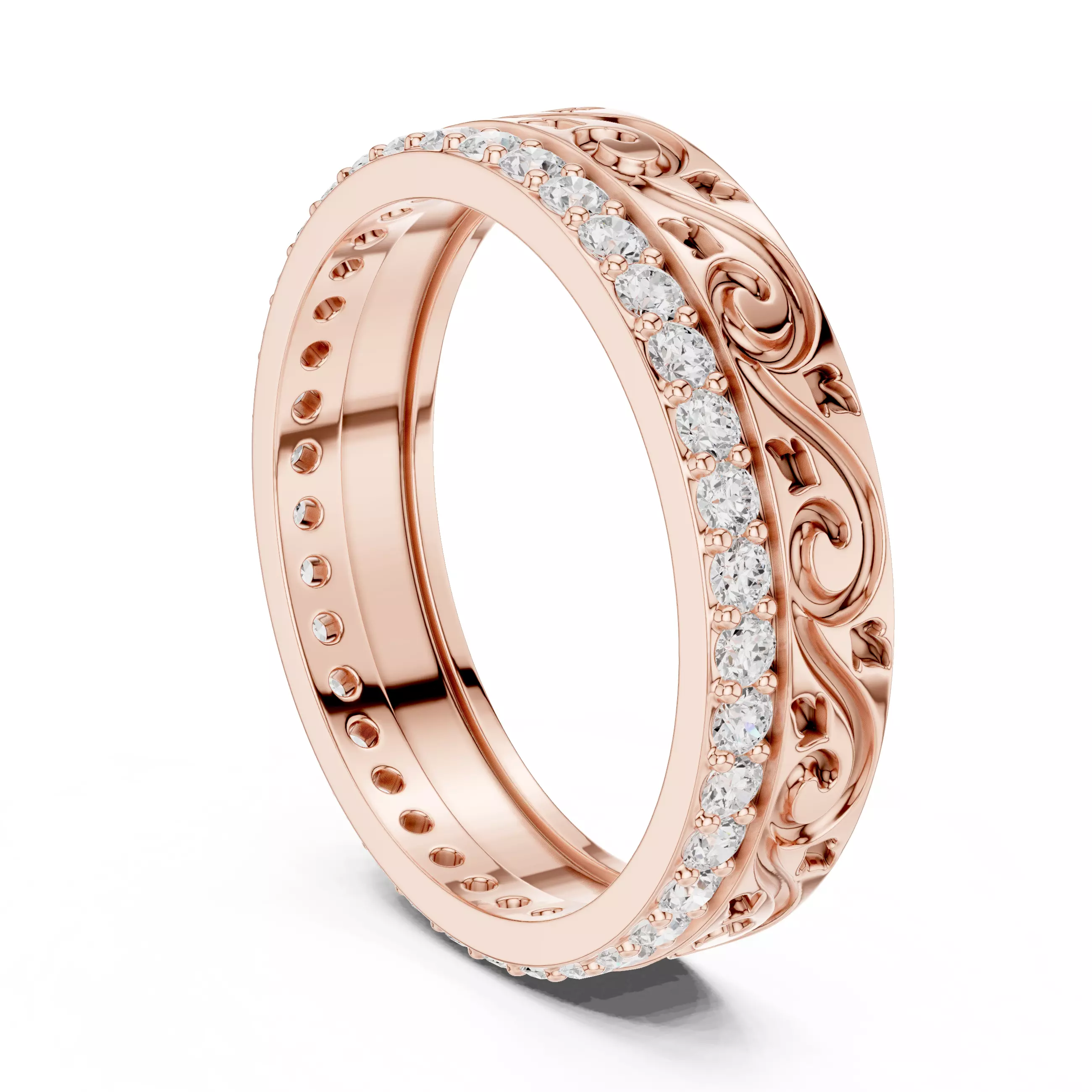 Deep Engraved Design With Round Cut Wedding Band 3DM STL Video 3D print model_3