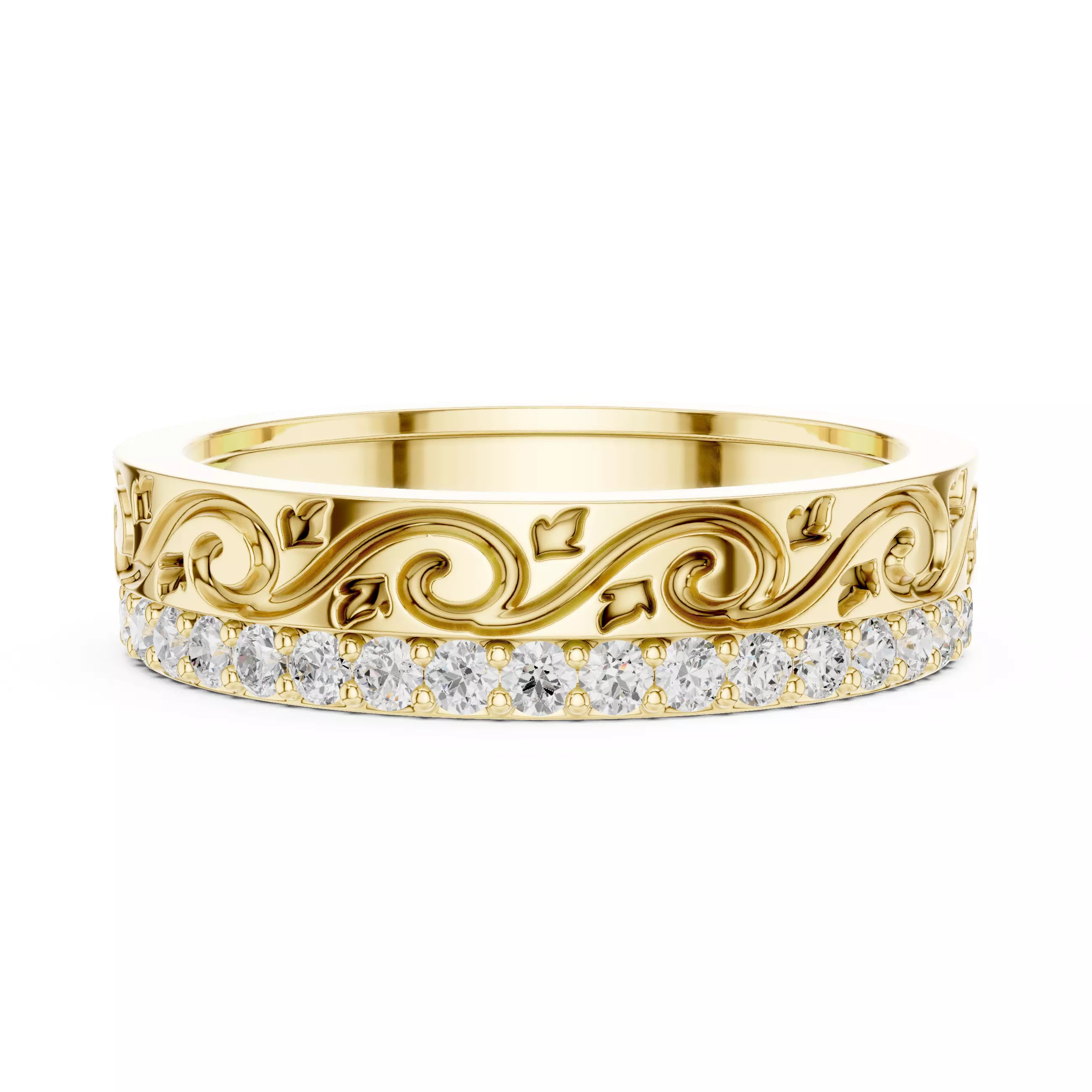 Deep Engraved Design With Round Cut Wedding Band 3DM STL Video 3D print model_9