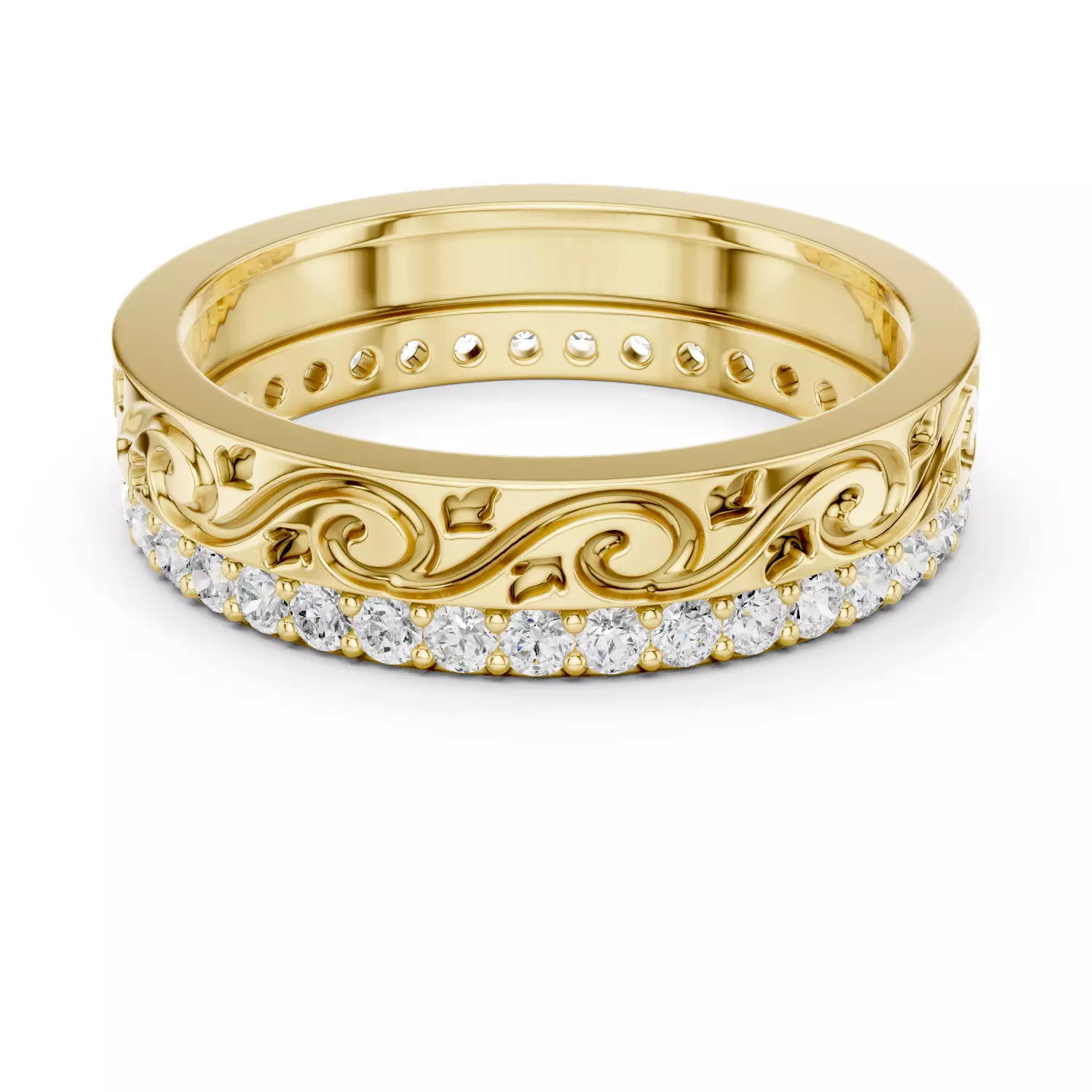 Deep Engraved Design With Round Cut Wedding Band 3DM STL Video 3D print model_1