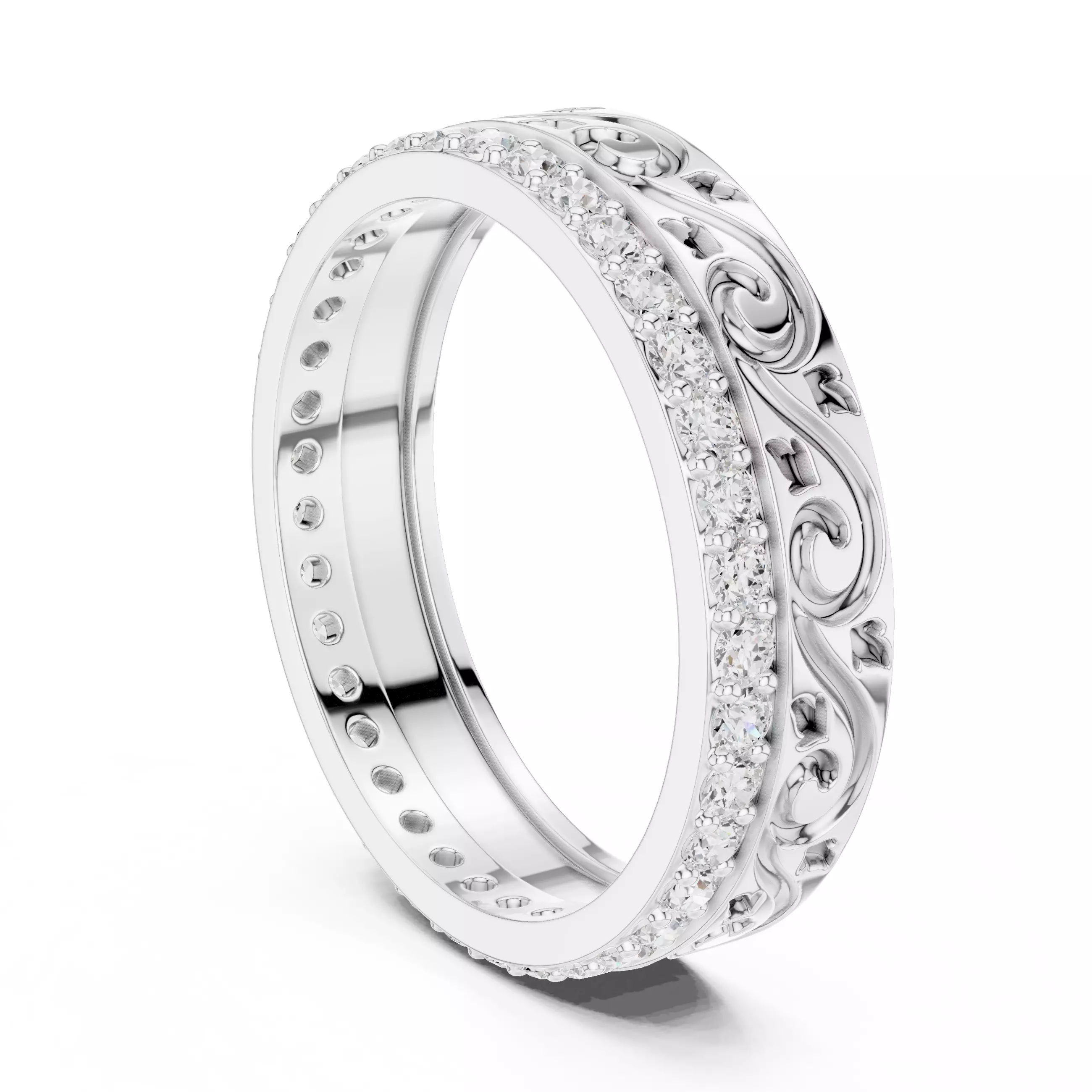 Deep Engraved Design With Round Cut Wedding Band 3DM STL Video 3D print model_11