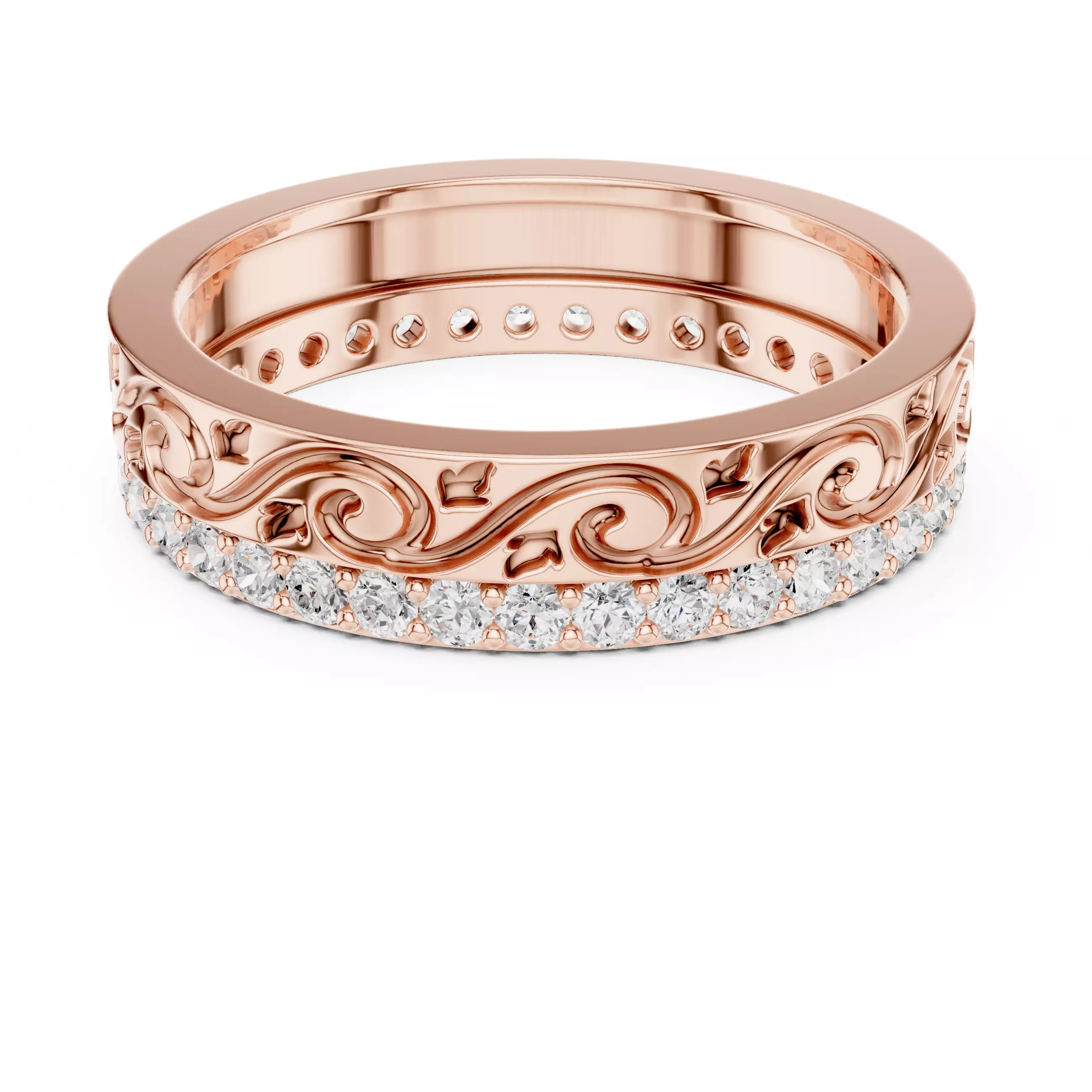 Deep Engraved Design With Round Cut Wedding Band 3DM STL Video 3D print model_6