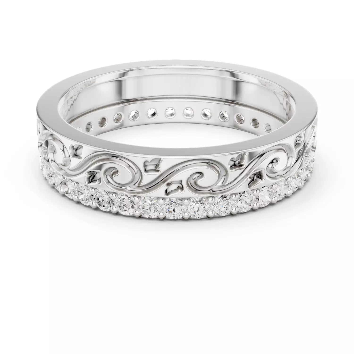 Deep Engraved Design With Round Cut Wedding Band 3DM STL Video 3D print model_2