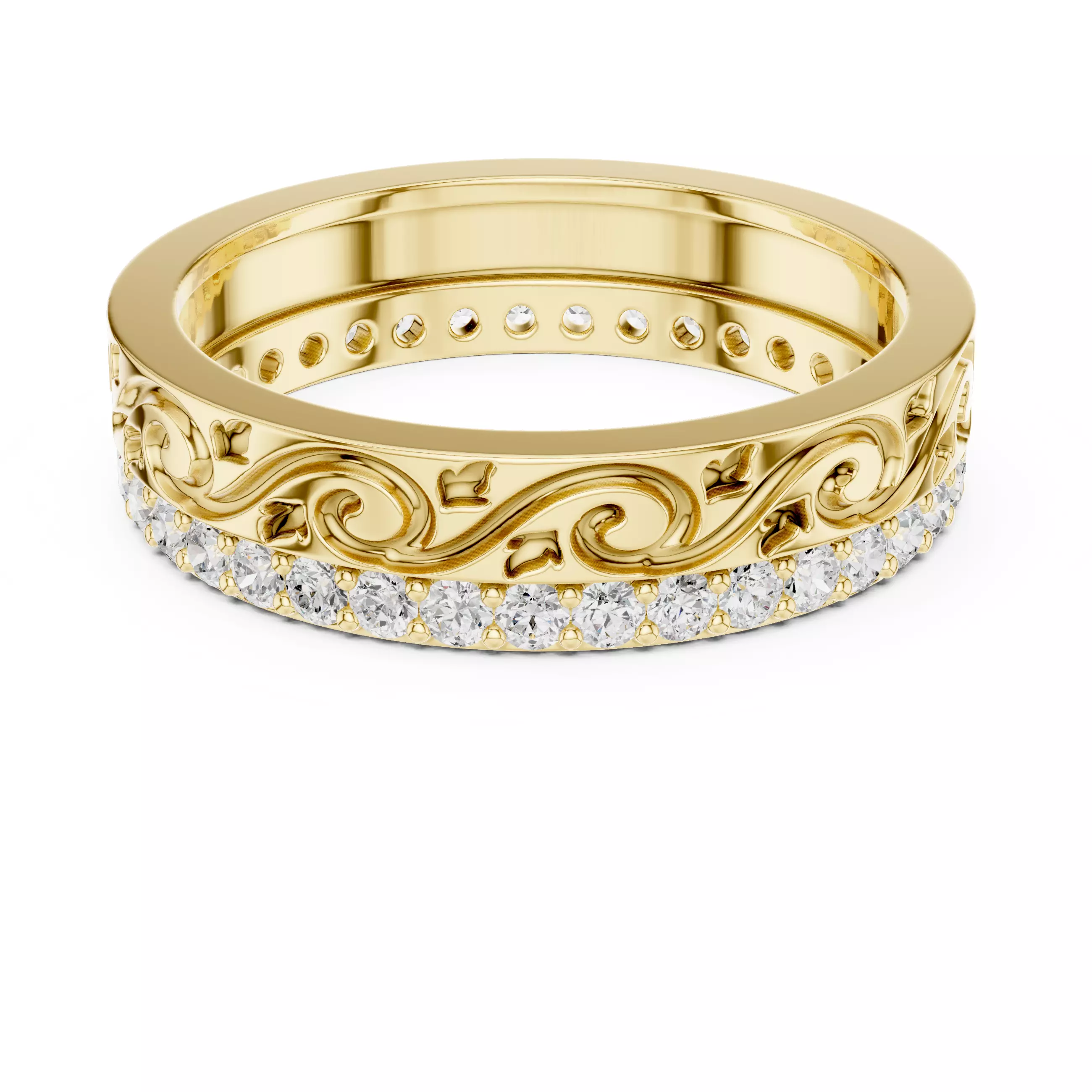 Deep Engraved Design With Round Cut Wedding Band 3DM STL Video 3D print model_10