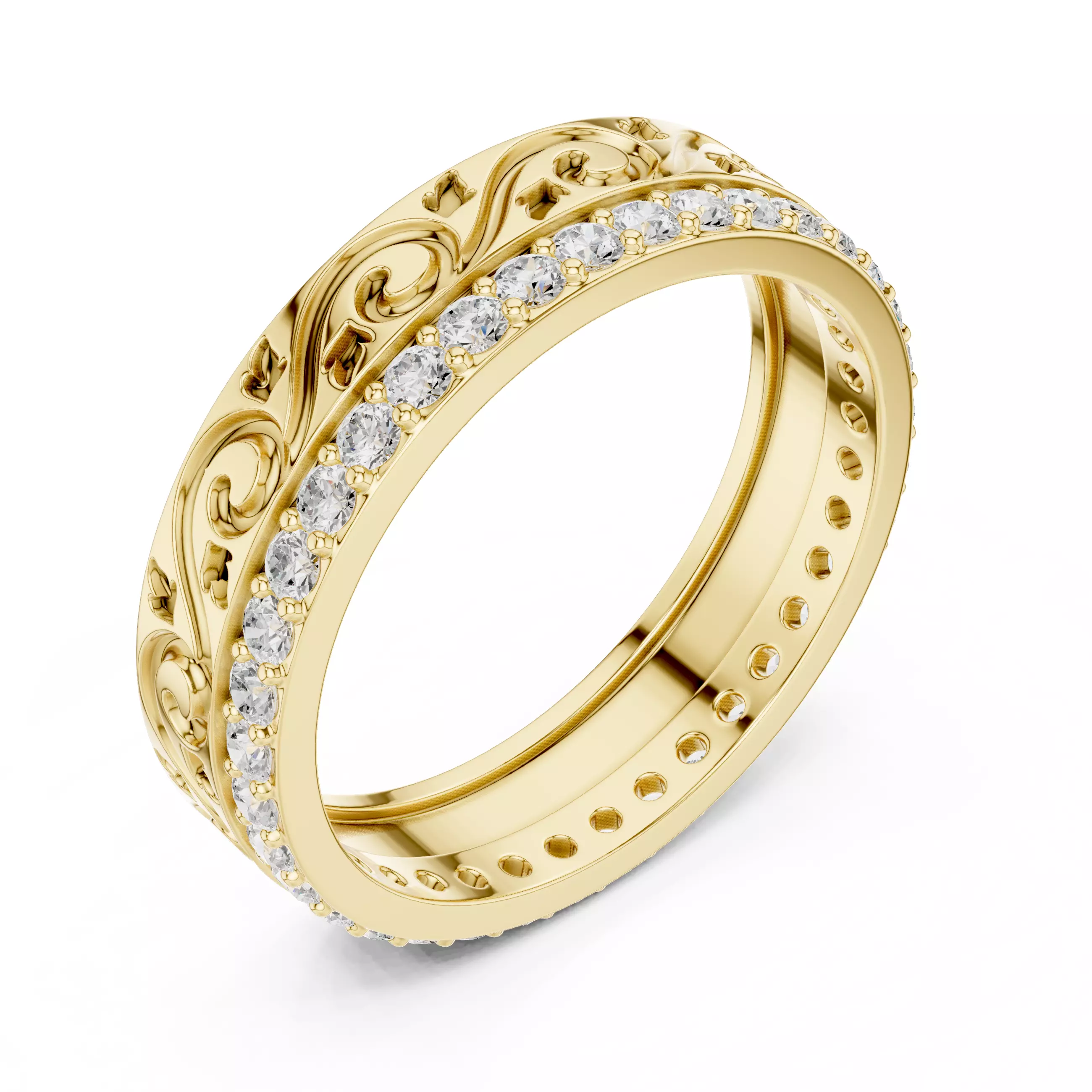 Deep Engraved Design With Round Cut Wedding Band 3DM STL Video 3D print model_8