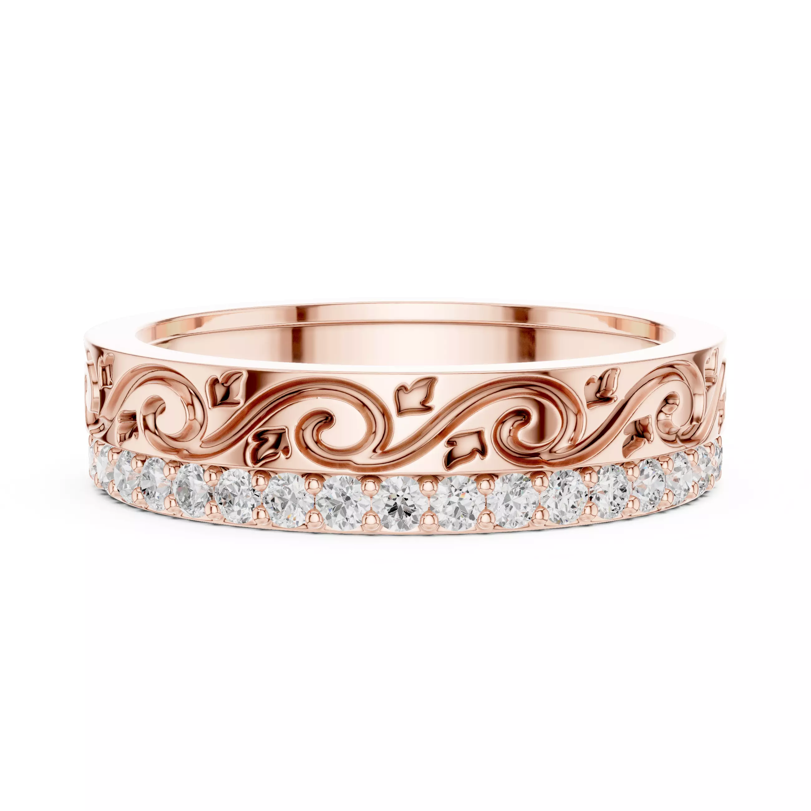 Deep Engraved Design With Round Cut Wedding Band 3DM STL Video 3D print model_5