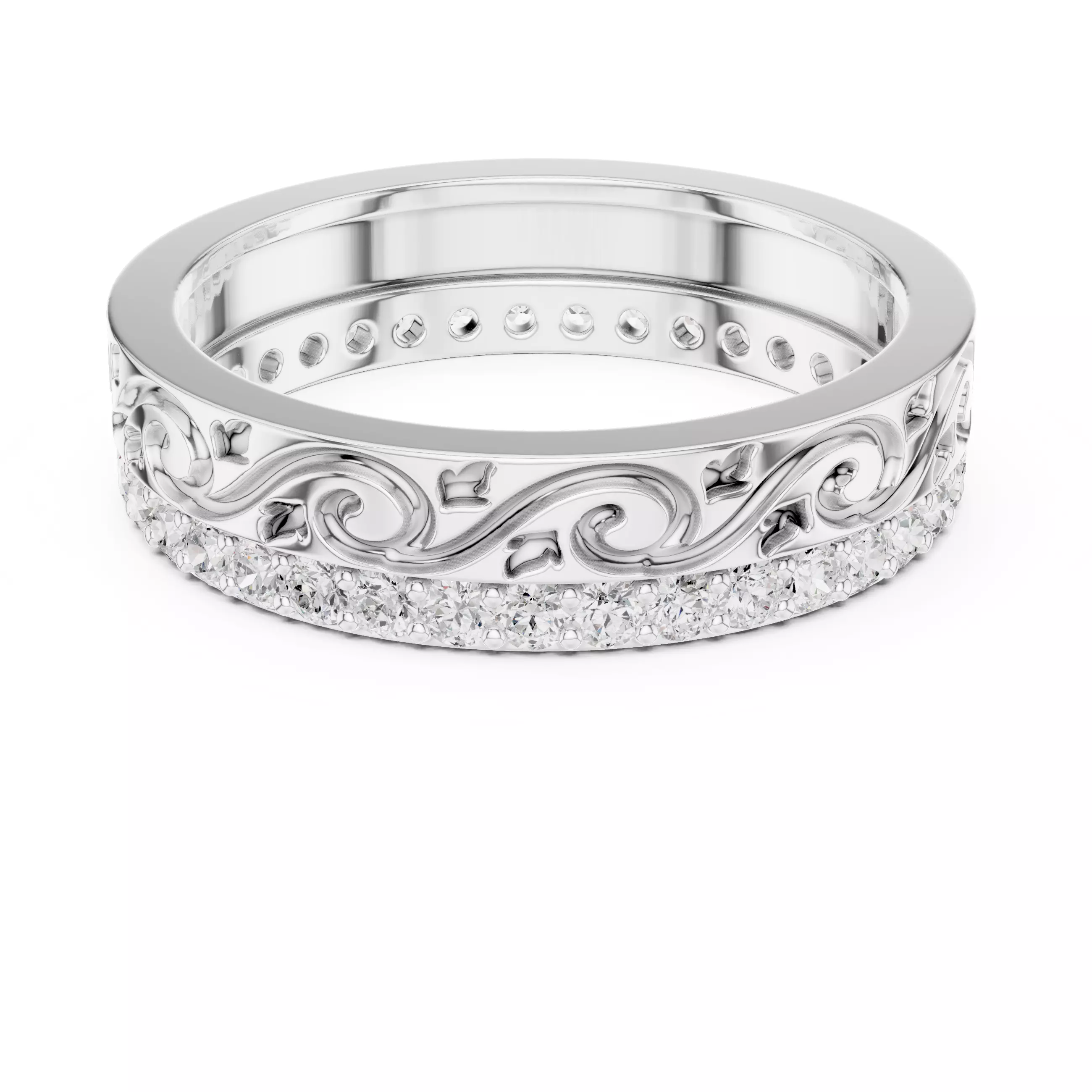 Deep Engraved Design With Round Cut Wedding Band 3DM STL Video 3D print model_14