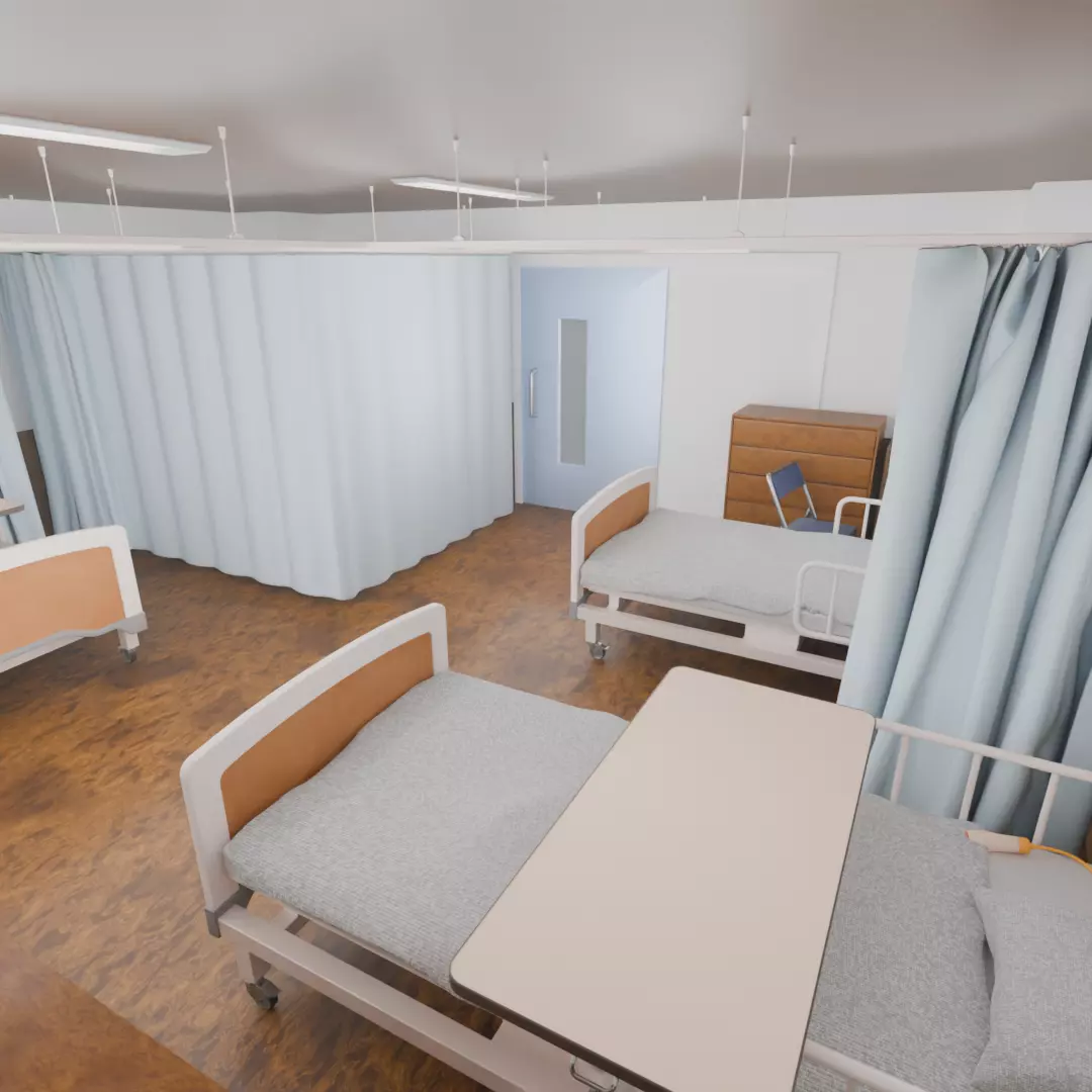 Hospital room 4bed room 3D model_5