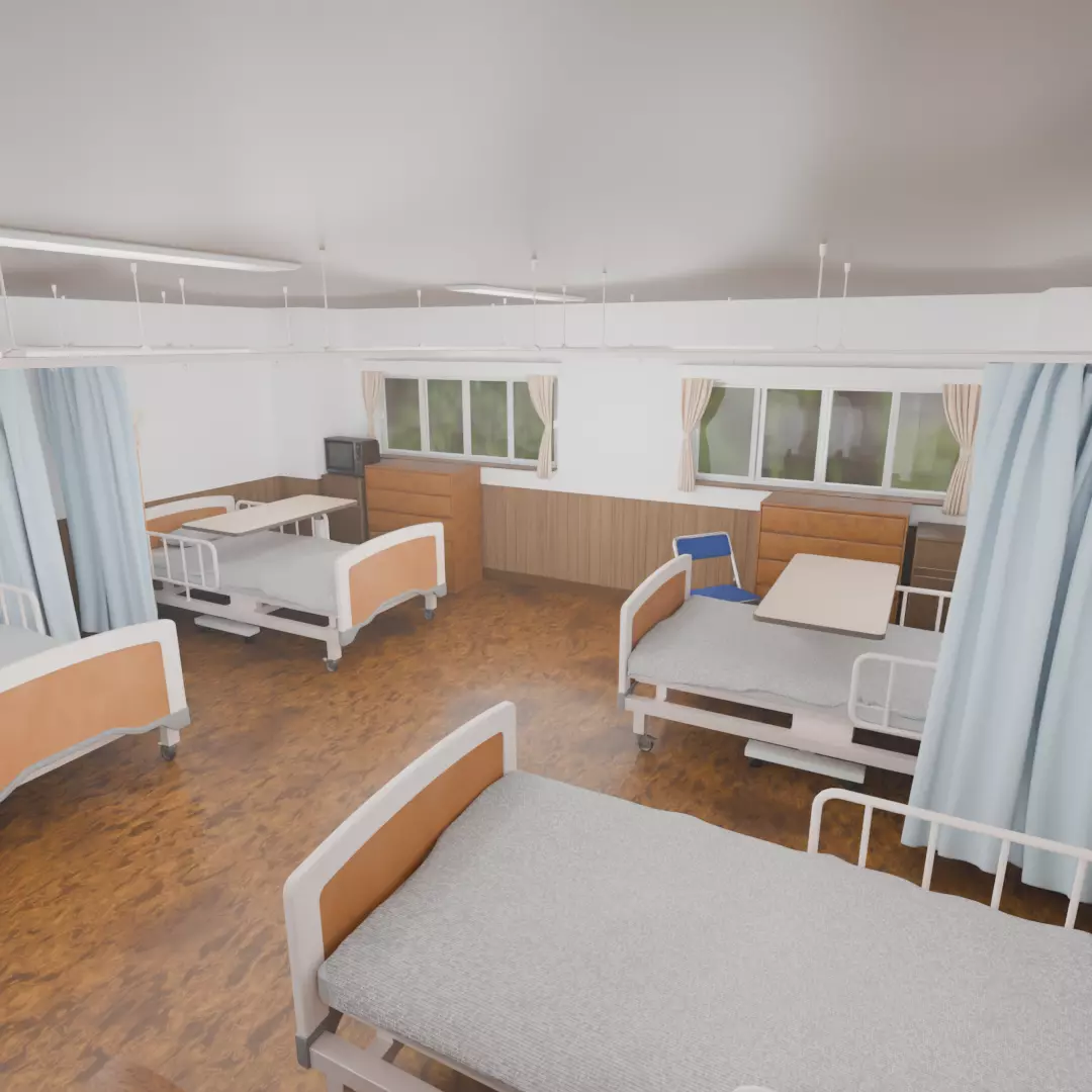 Hospital room 4bed room 3D model_3