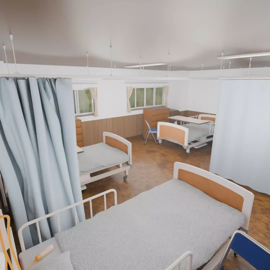 Hospital room 4bed room 3D model_4