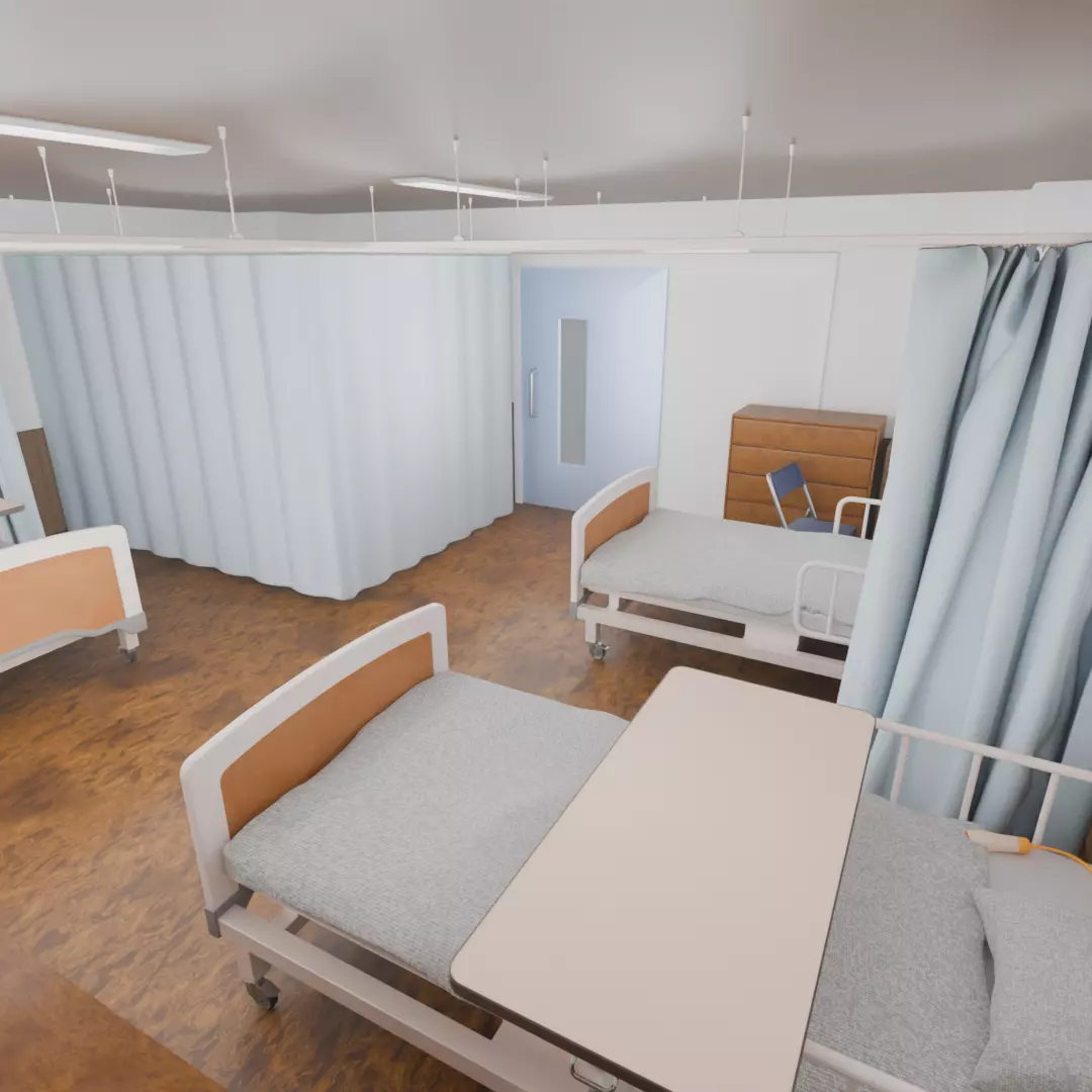 Hospital room 4bed room 3D model_6
