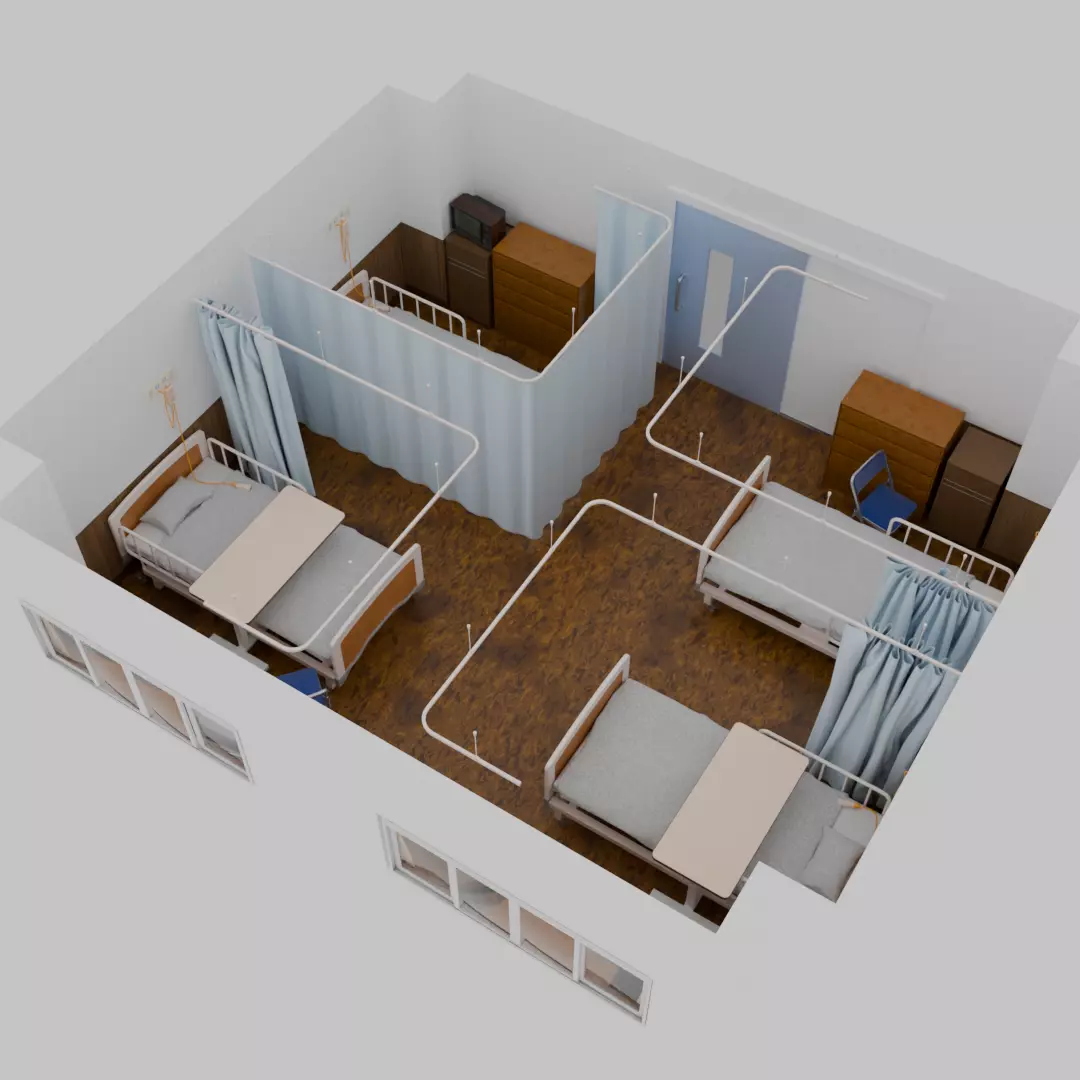 Hospital room 4bed room 3D model_2