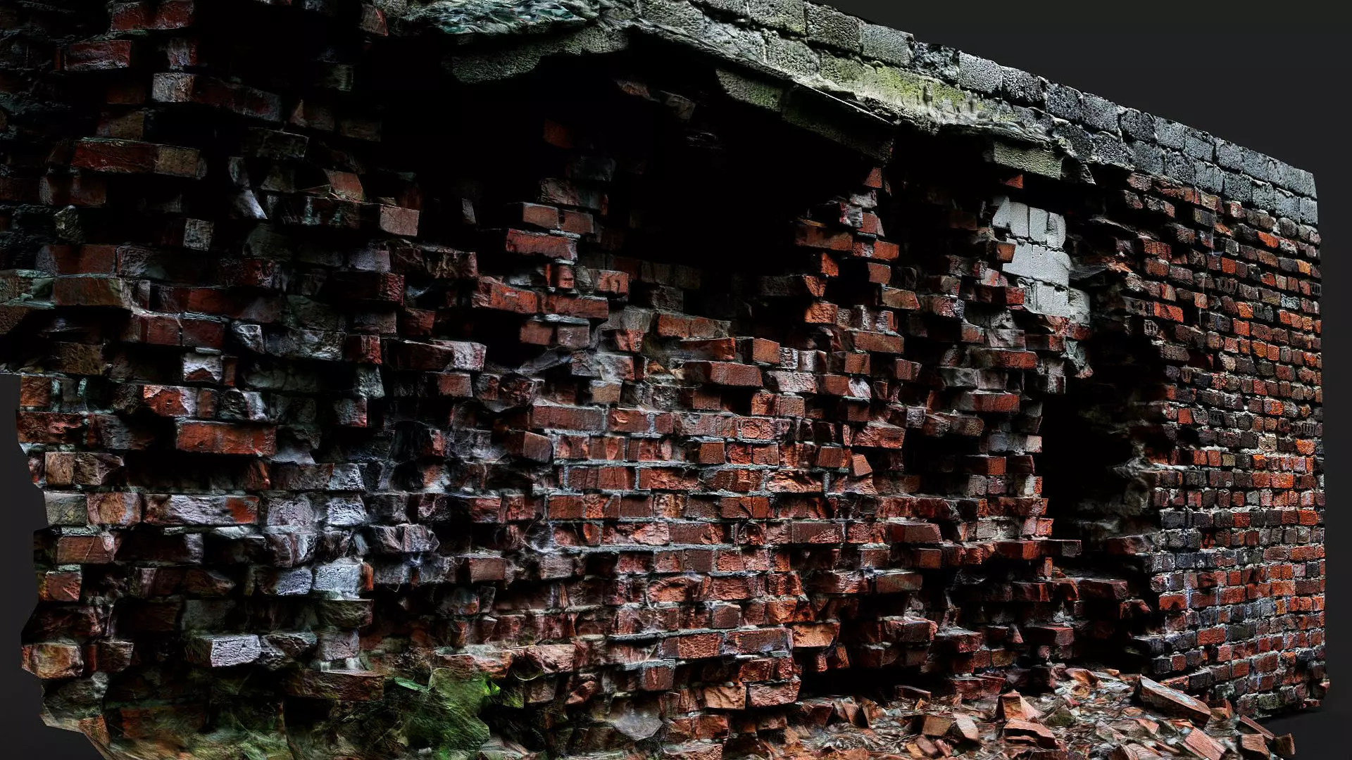 destroyed wall old brick ruins PBR photogrammetry Low-poly 3D model_3