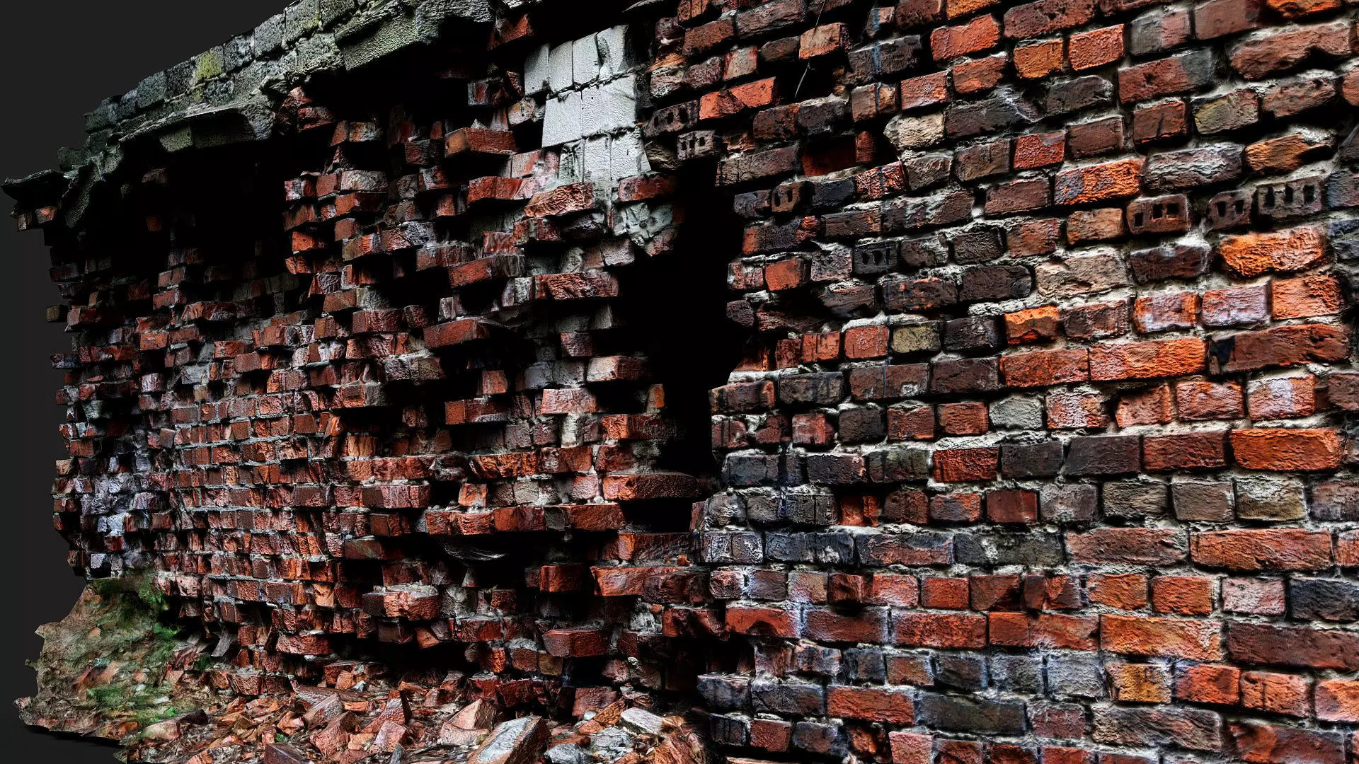 destroyed wall old brick ruins PBR photogrammetry Low-poly 3D model_4