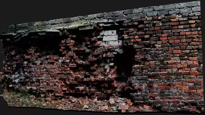 destroyed wall old brick ruins PBR photogrammetry