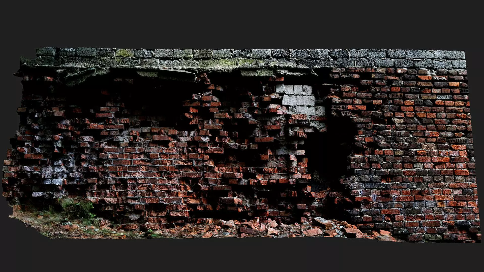 destroyed wall old brick ruins PBR photogrammetry Low-poly 3D model_5