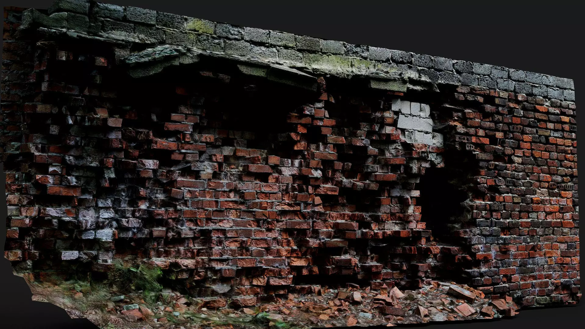destroyed wall old brick ruins PBR photogrammetry Low-poly 3D model_1
