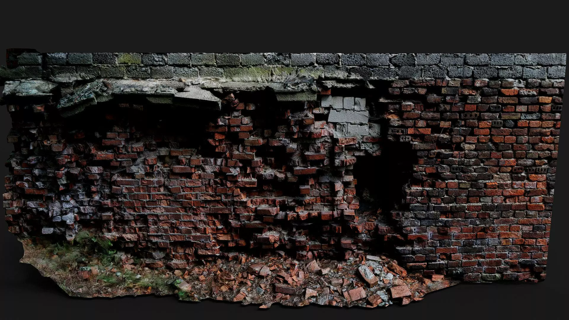destroyed wall old brick ruins PBR photogrammetry Low-poly 3D model_2