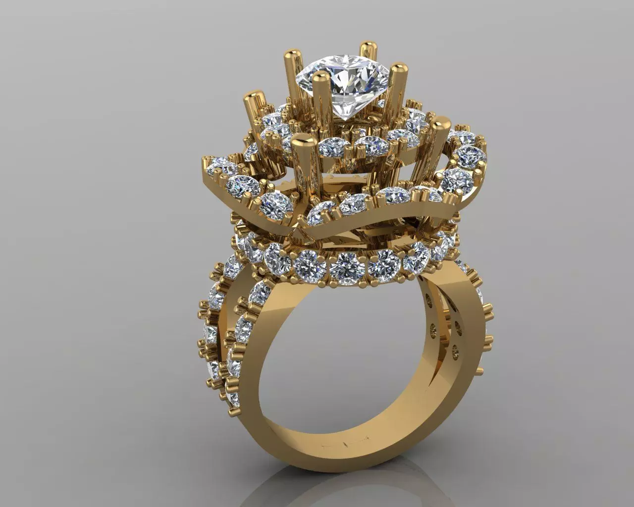 Rose Flower Diamond Wedding Ring 3D print model