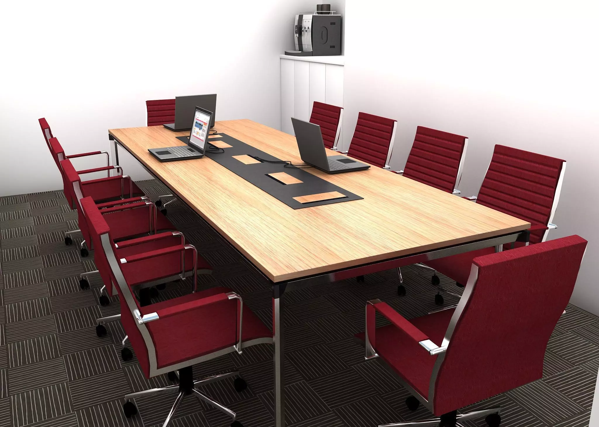 Elegant Wooden Conference Table with Metal Legs 3D model
