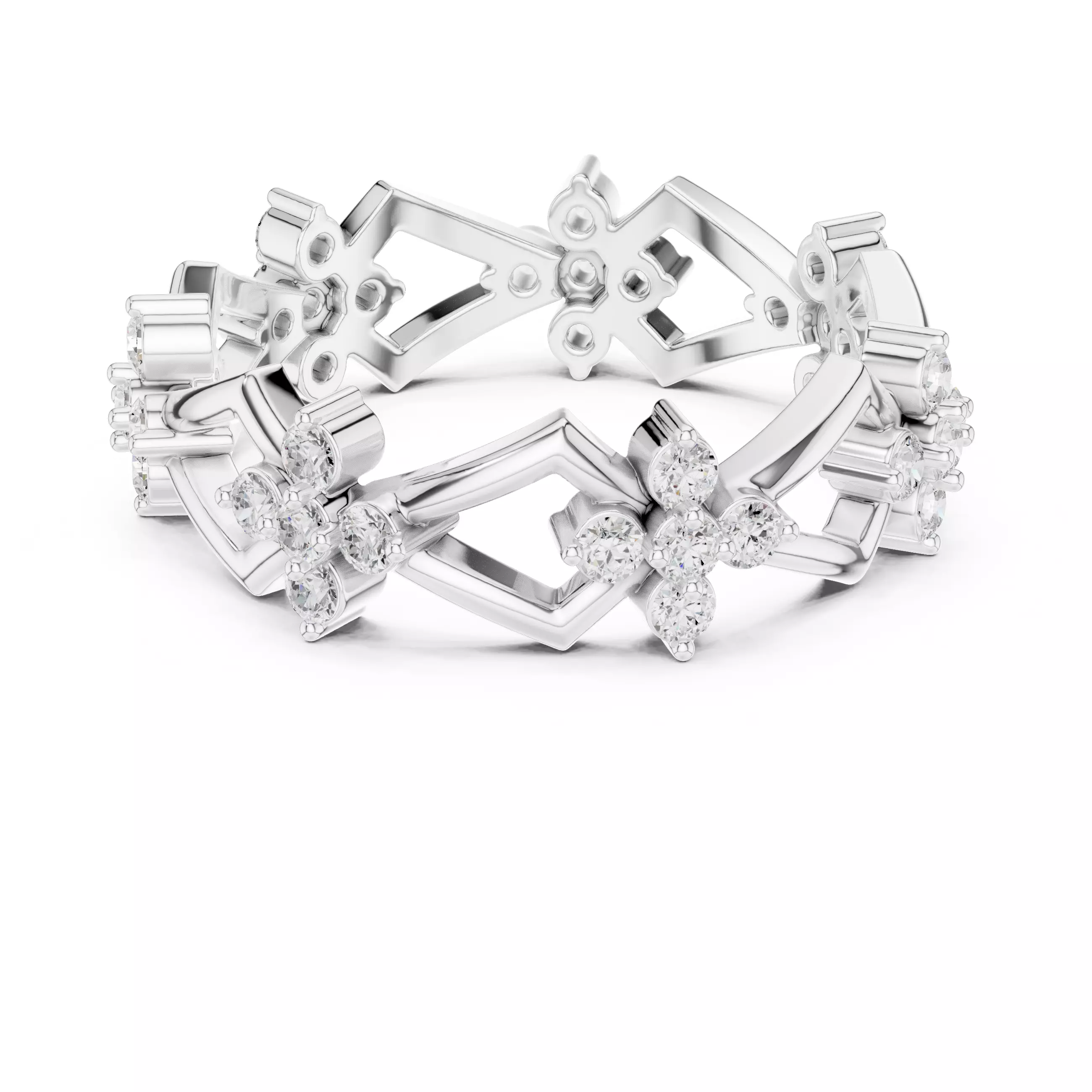 Round Diamond Cluster Kite Shape Wedding Band 3DM STL Video 3D print model_14