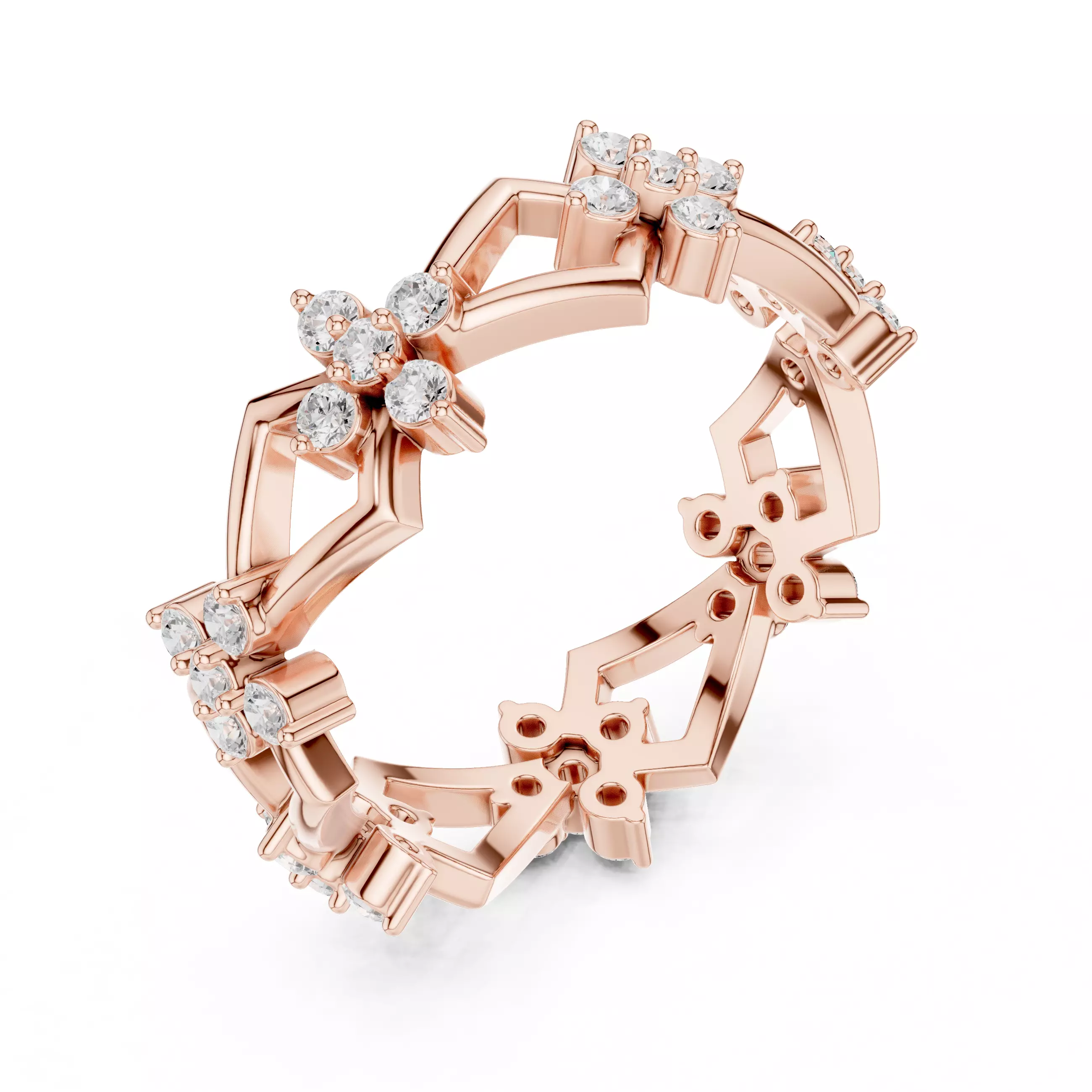 Round Diamond Cluster Kite Shape Wedding Band 3DM STL Video 3D print model_5