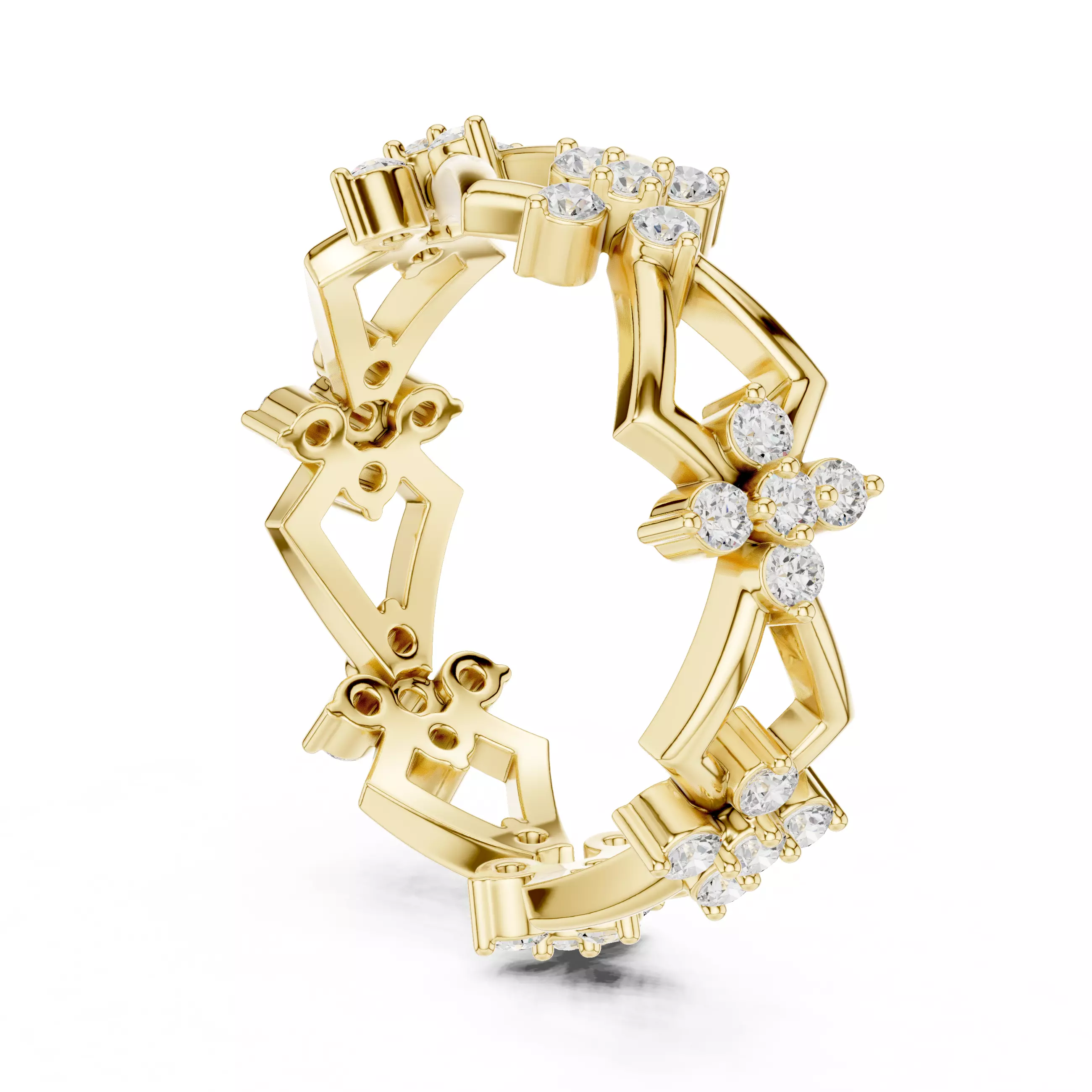 Round Diamond Cluster Kite Shape Wedding Band 3DM STL Video 3D print model_10