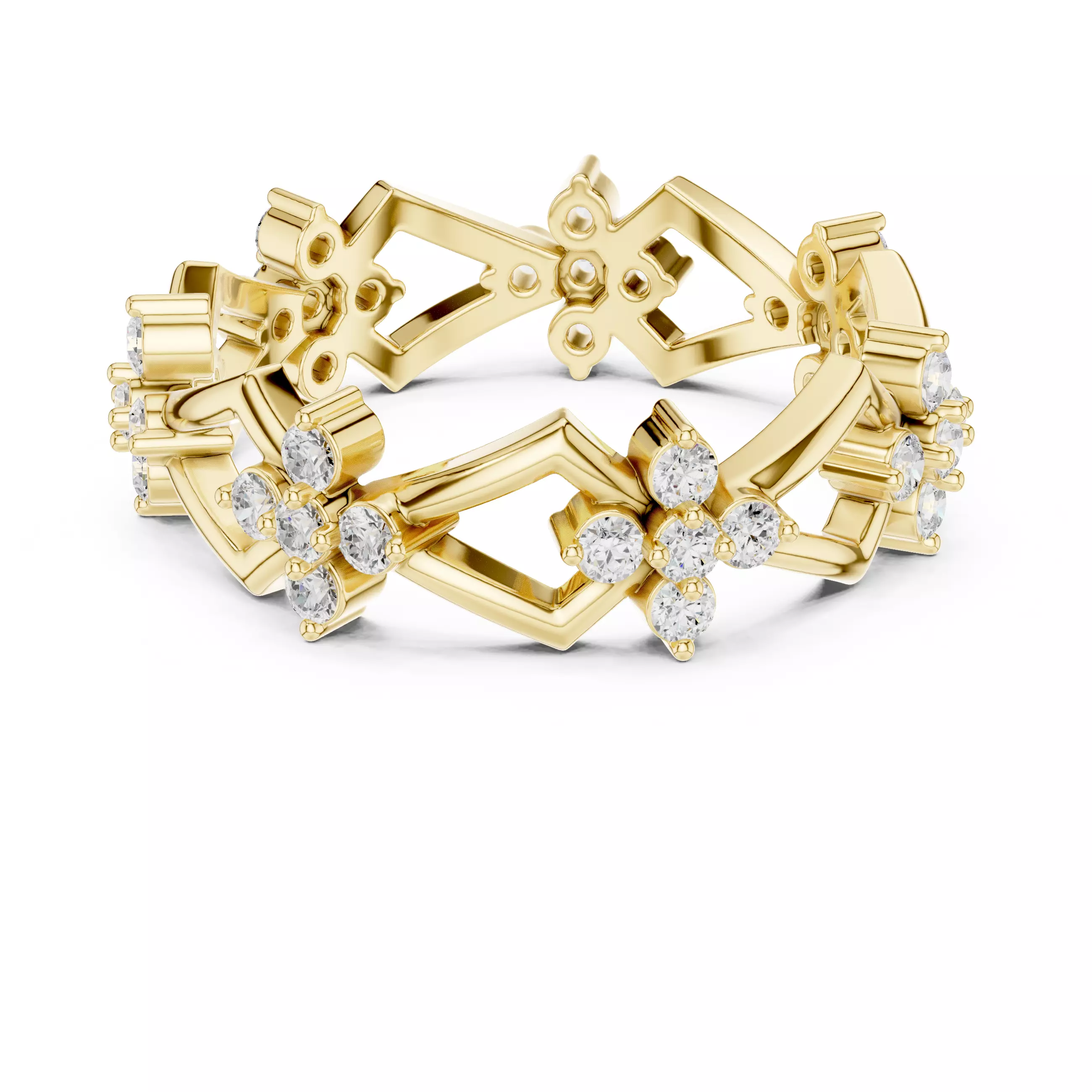 Round Diamond Cluster Kite Shape Wedding Band 3DM STL Video 3D print model_9