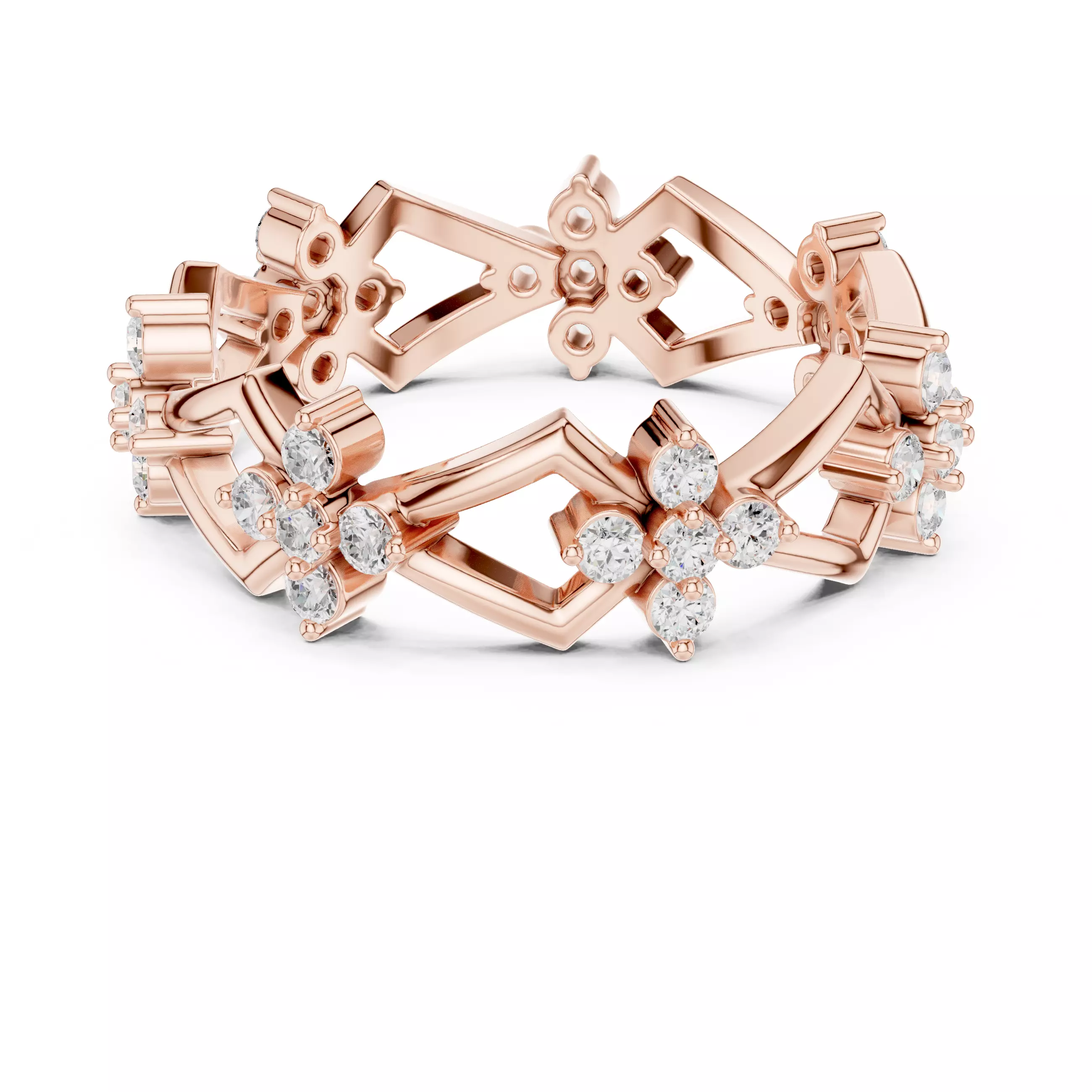 Round Diamond Cluster Kite Shape Wedding Band 3DM STL Video 3D print model_6