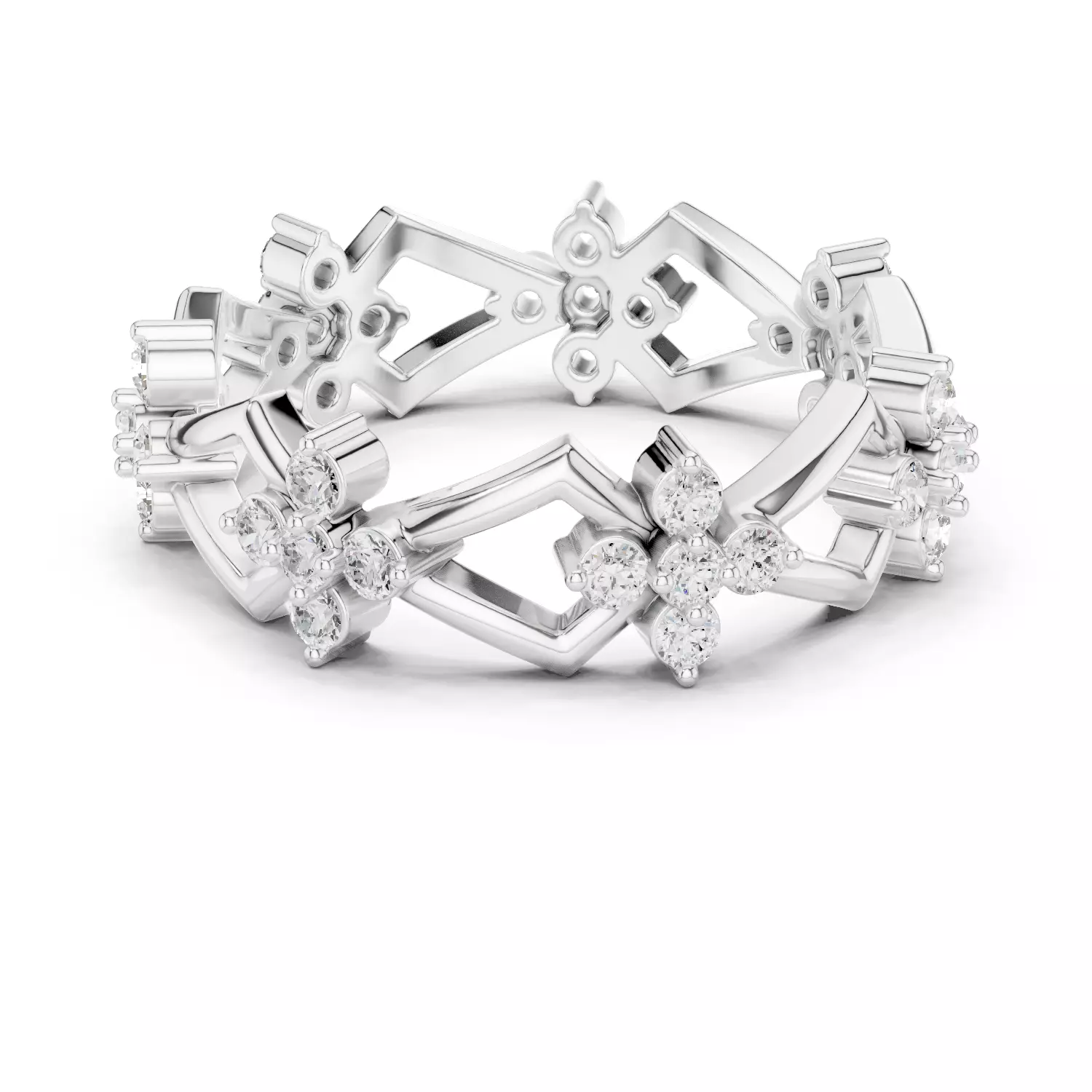 Round Diamond Cluster Kite Shape Wedding Band 3DM STL Video 3D print model_11