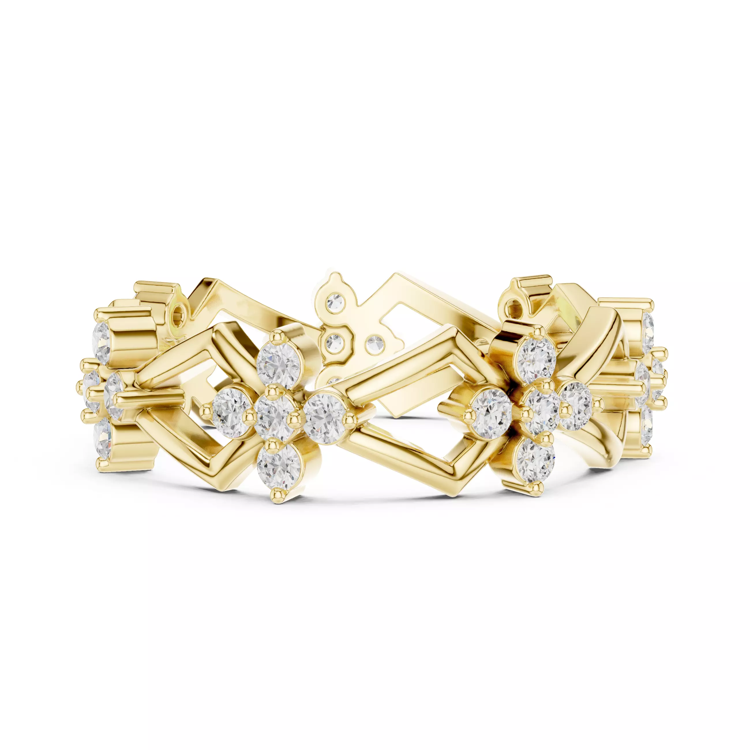 Round Diamond Cluster Kite Shape Wedding Band 3DM STL Video 3D print model_1