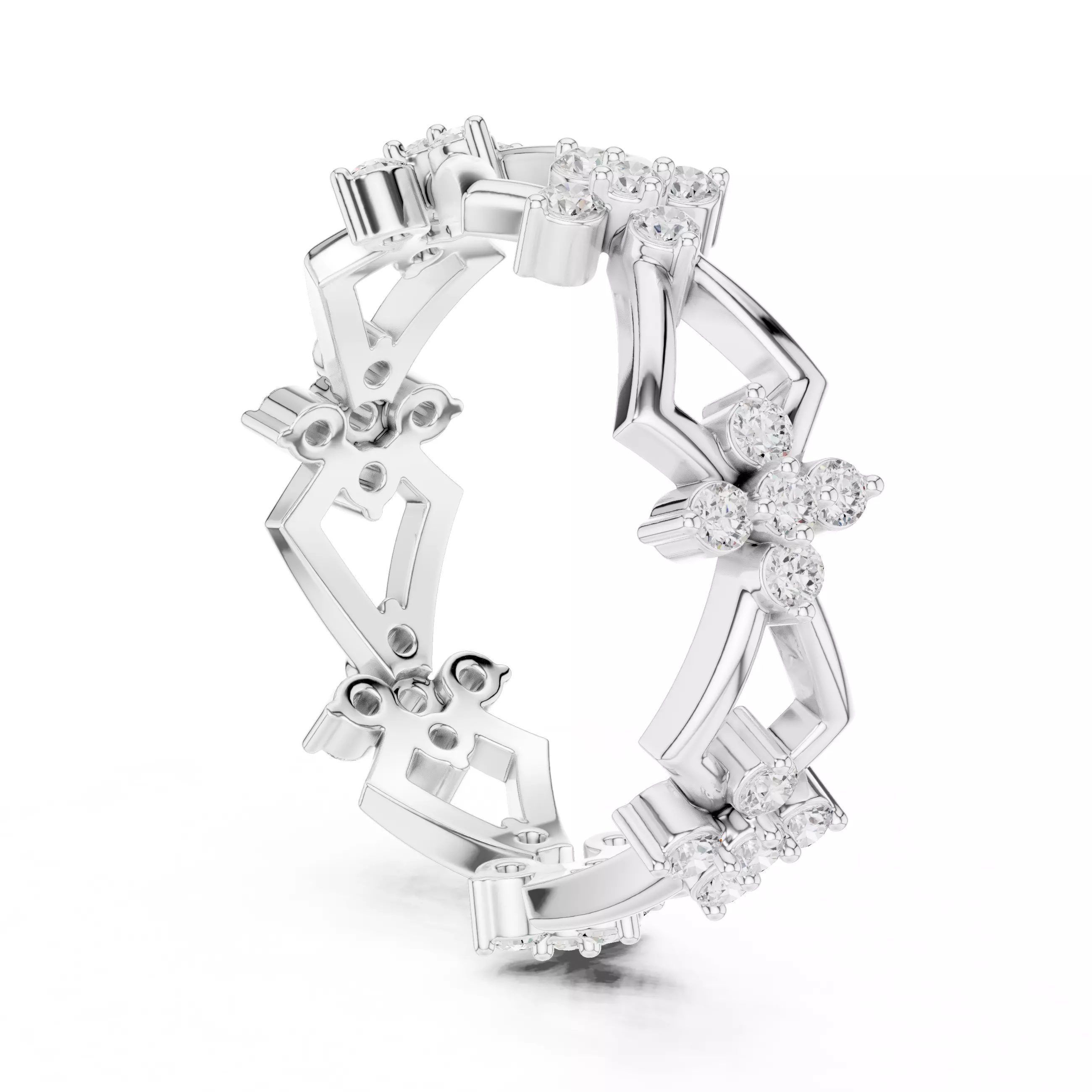 Round Diamond Cluster Kite Shape Wedding Band 3DM STL Video 3D print model_12