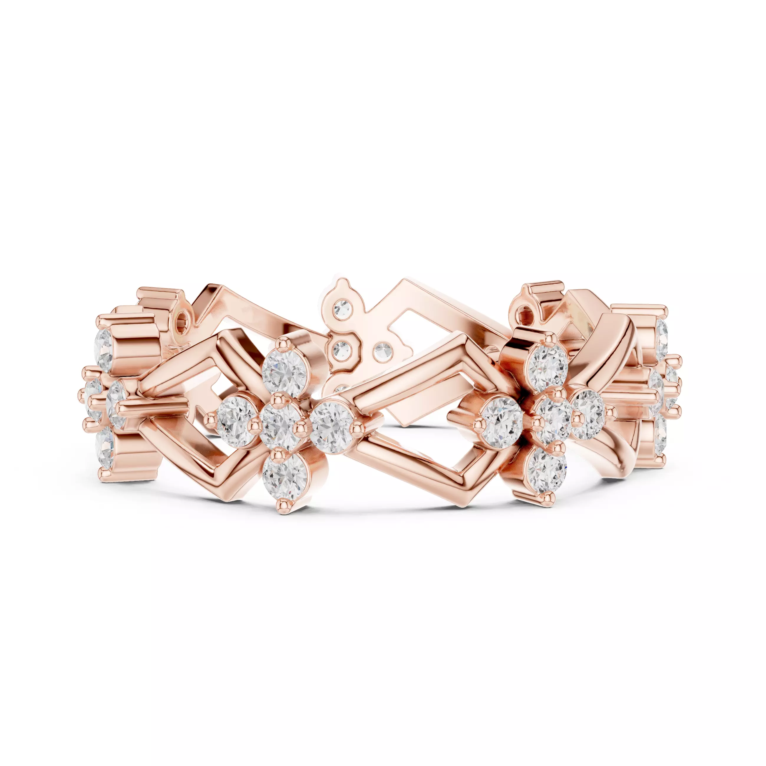 Round Diamond Cluster Kite Shape Wedding Band 3DM STL Video 3D print model_0