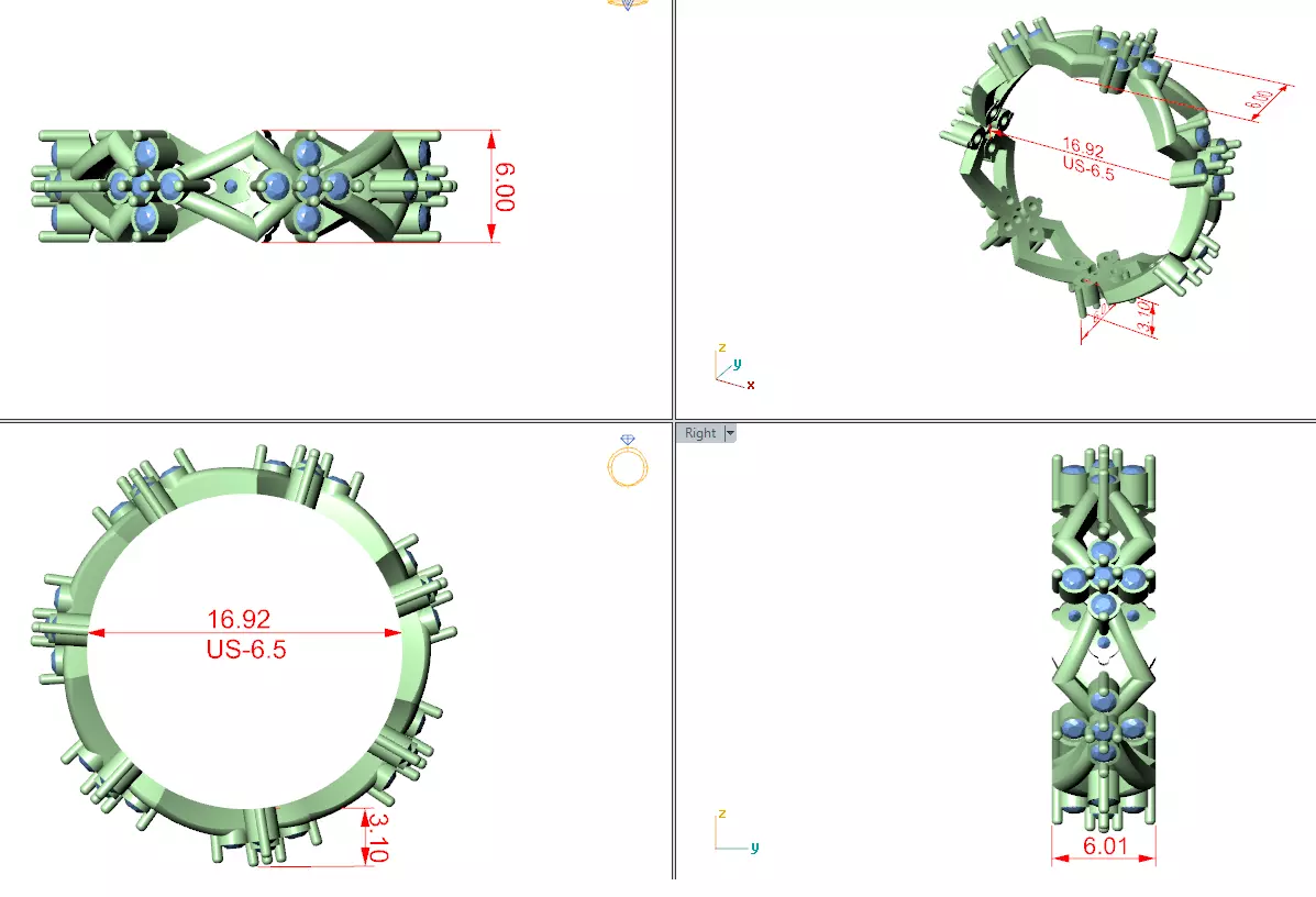Round Diamond Cluster Kite Shape Wedding Band 3DM STL Video 3D print model_15