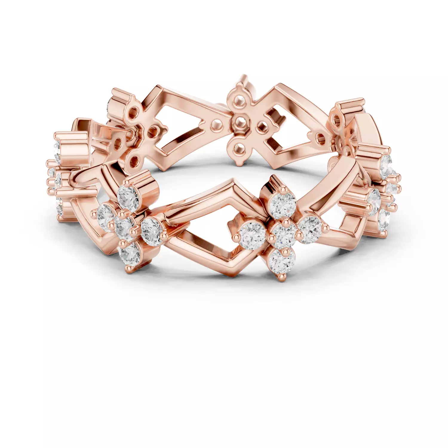 Round Diamond Cluster Kite Shape Wedding Band 3DM STL Video 3D print model_3