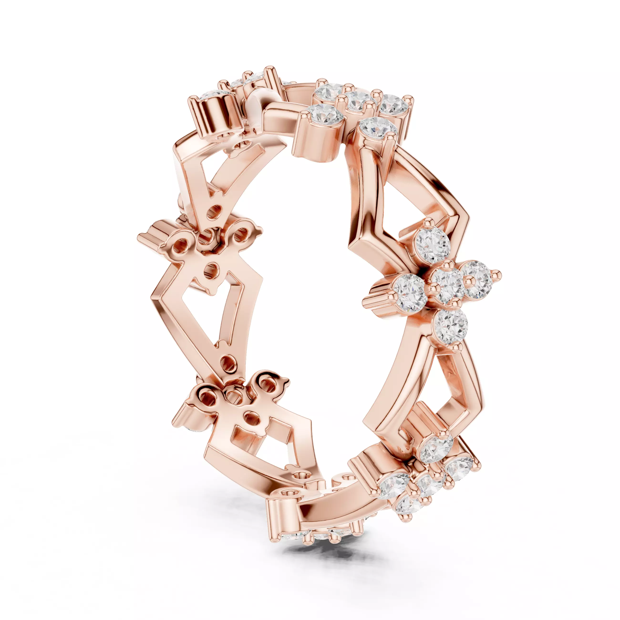 Round Diamond Cluster Kite Shape Wedding Band 3DM STL Video 3D print model_4