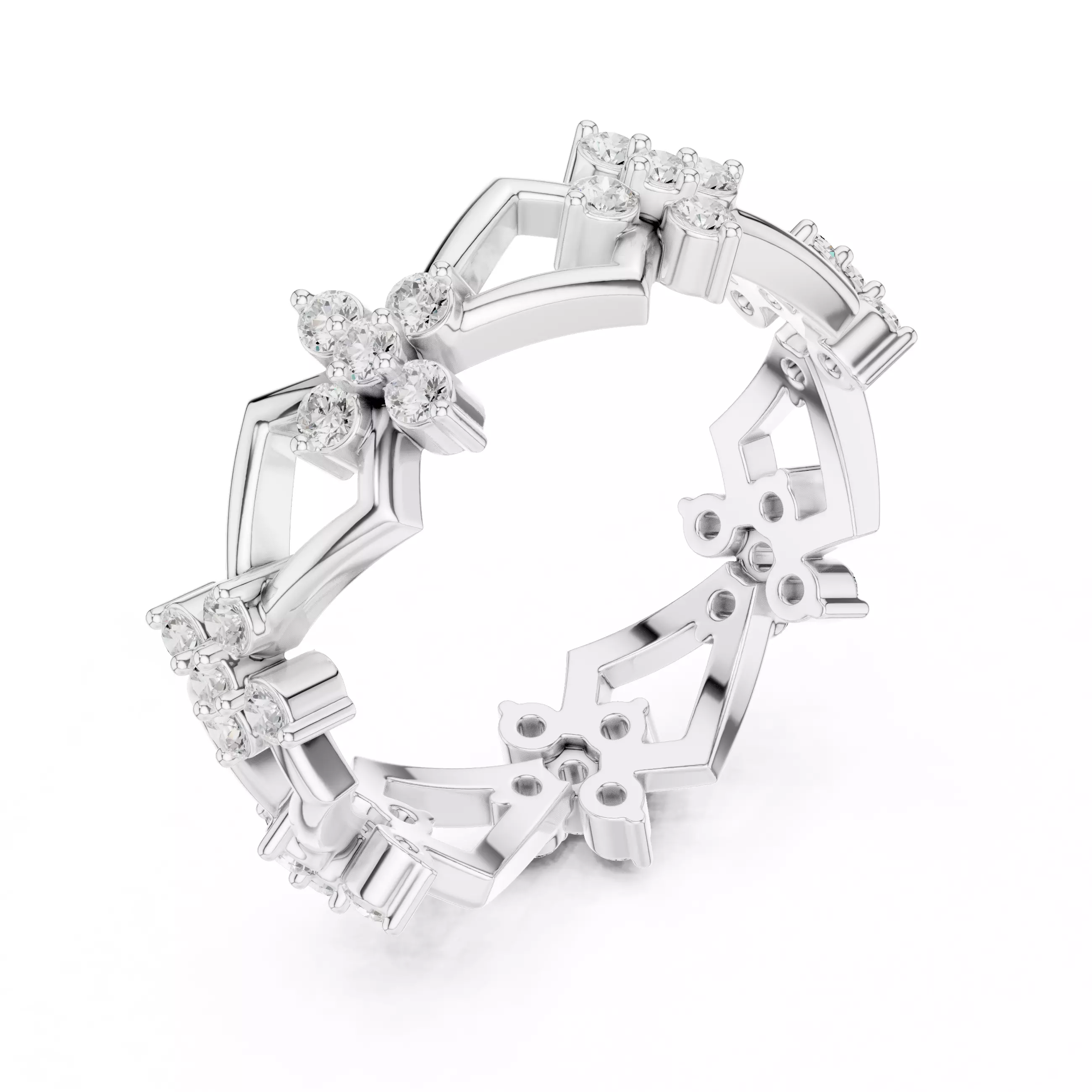 Round Diamond Cluster Kite Shape Wedding Band 3DM STL Video 3D print model_13