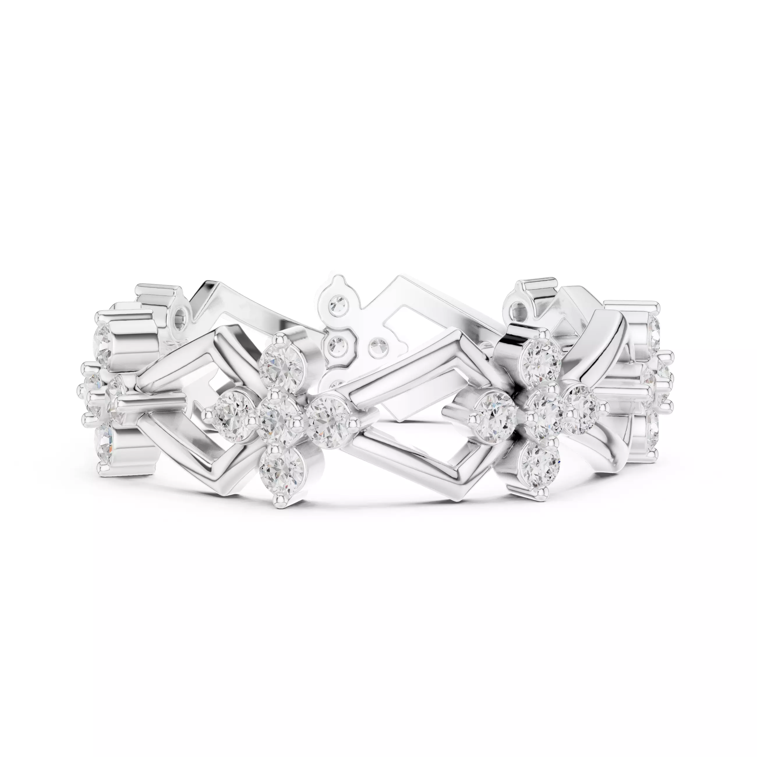 Round Diamond Cluster Kite Shape Wedding Band 3DM STL Video 3D print model_2