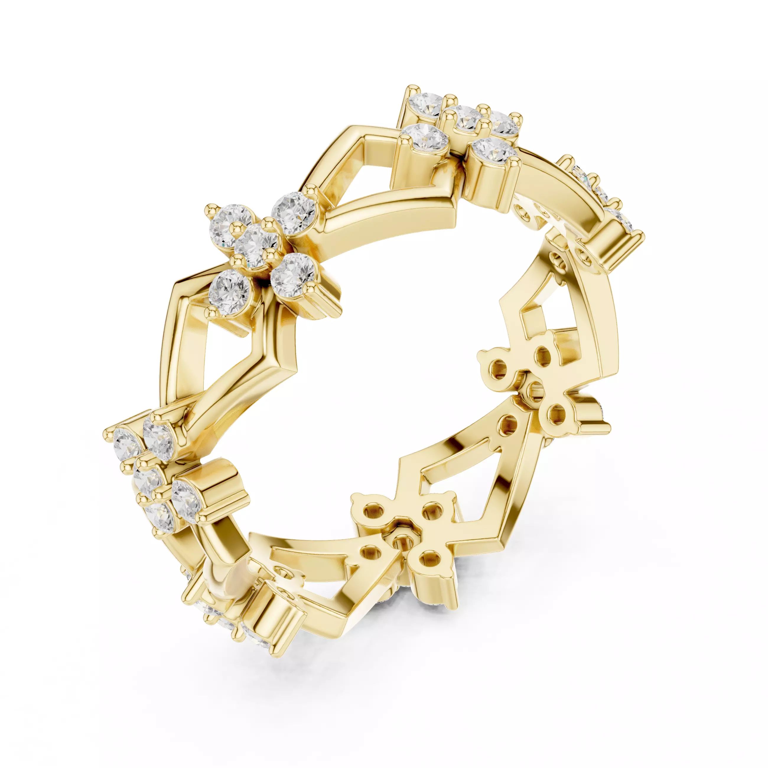 Round Diamond Cluster Kite Shape Wedding Band 3DM STL Video 3D print model_8